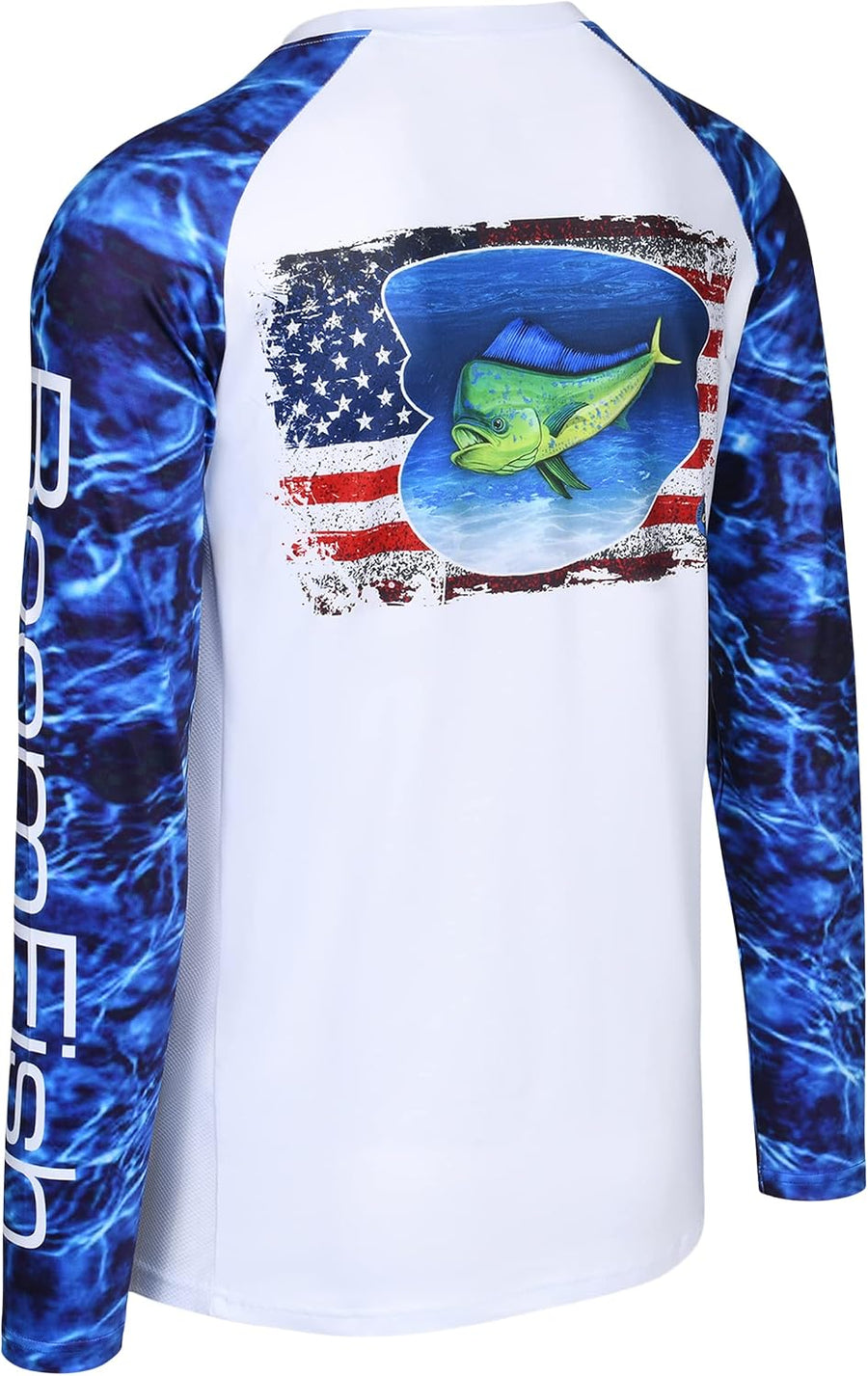 Men's Long Sleeve Fishing Shirt - Clamoflage Camo, UPF 50 Sunproof, Moisture-wicking, Black - White