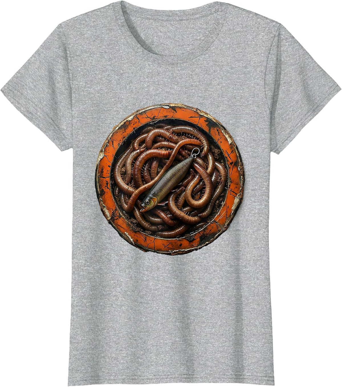 Rubber Worm Lure Among Earthworms Fishing Graphic T-Shirt - Heather Grey