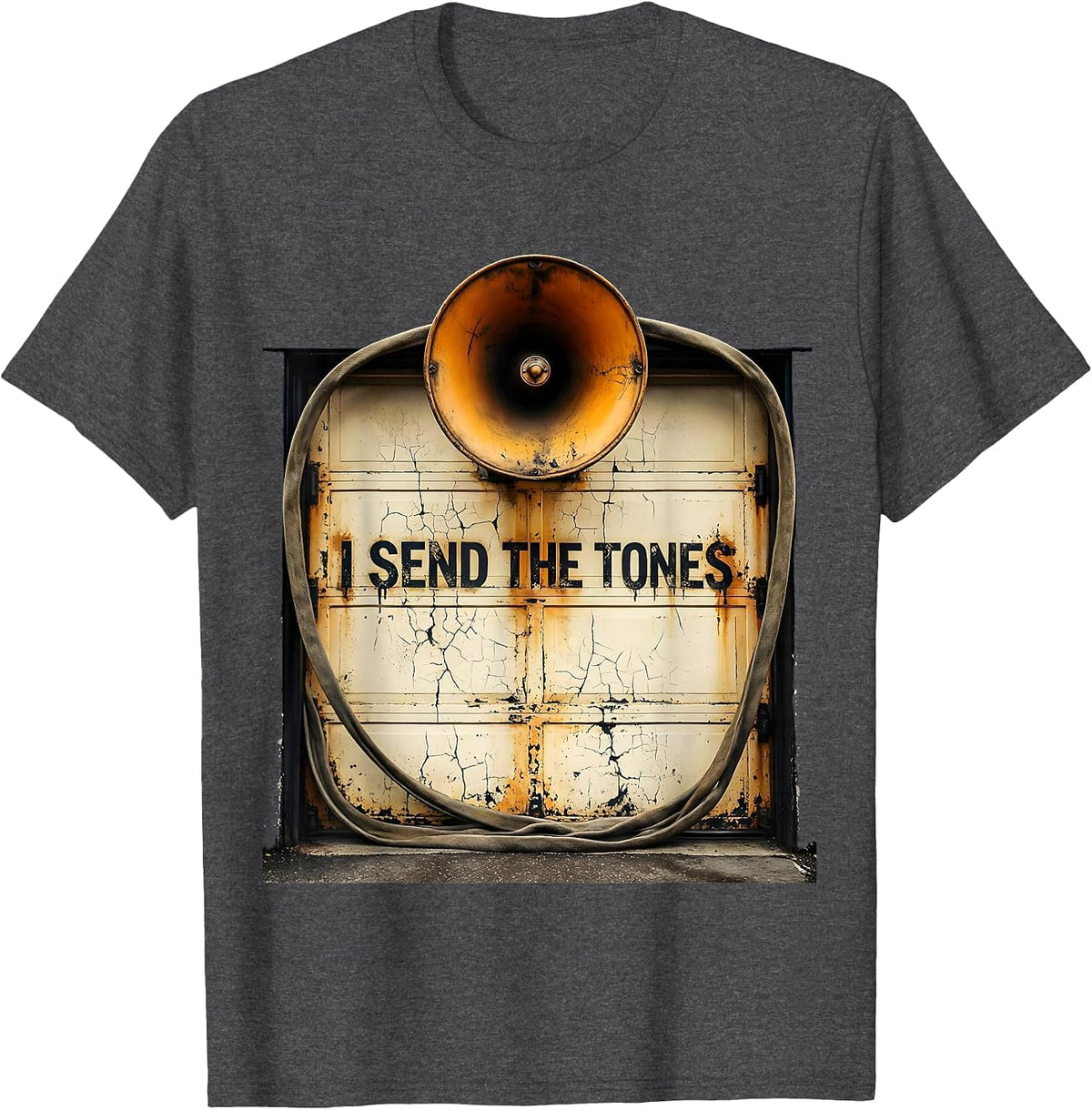 I Send The Tones Distressed 911 Dispatcher Thin Yellow Line T-Shirt - Dark Heather Grey
