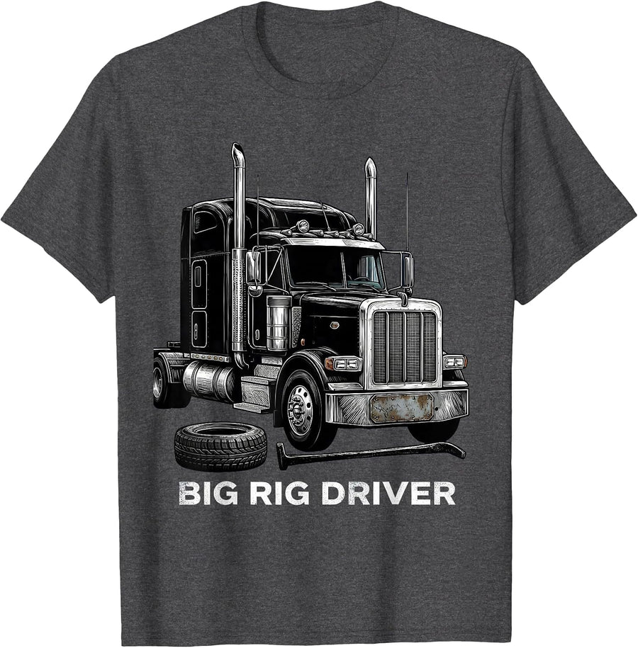 Men's BIG RIG DRIVER Patriotic Semi Truck Driver American Flag T-Shirt - Dark Heather Grey