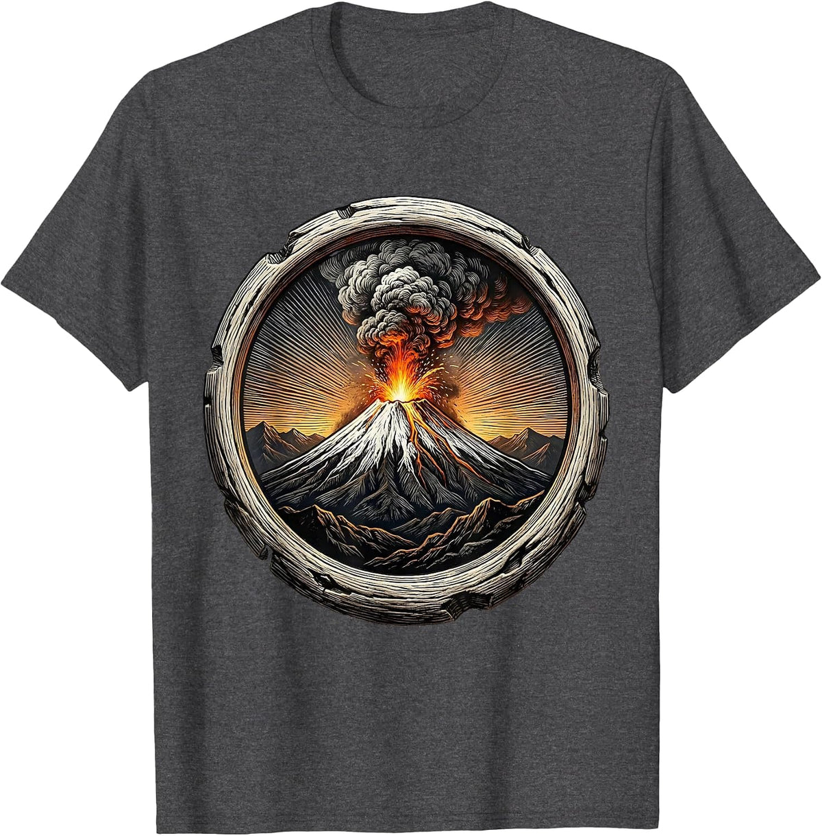 Alaska Snow-Capped Volcano Erupting at Dusk T-Shirt - Dark Heather Grey