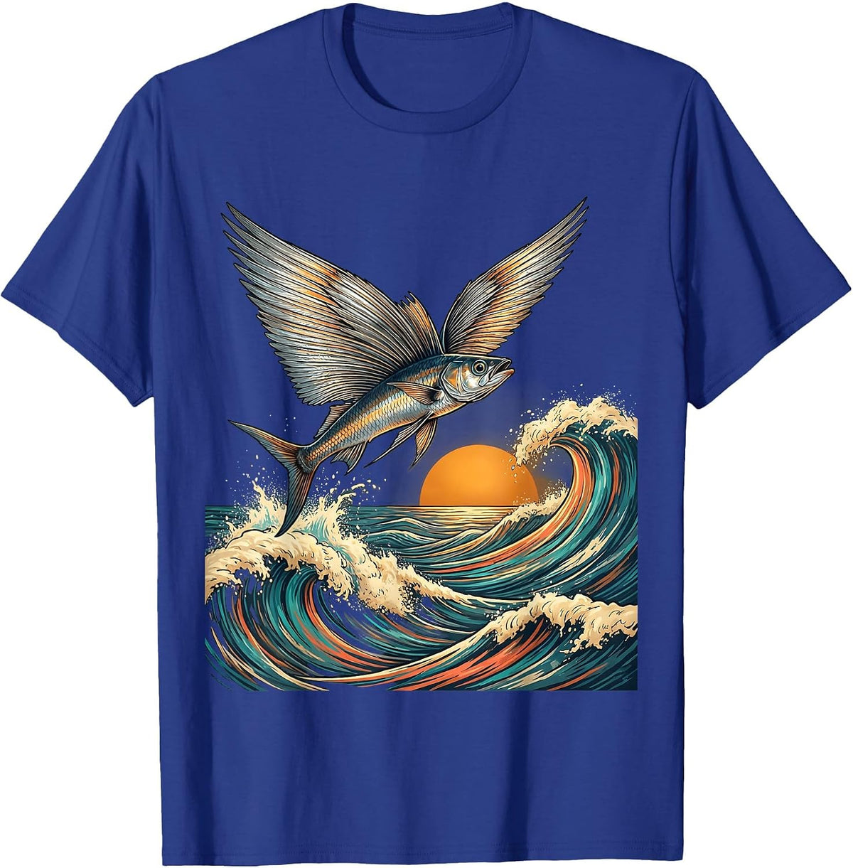 Flying Fish Tropical Ocean Waves Graphic T-Shirt - Royal Blue