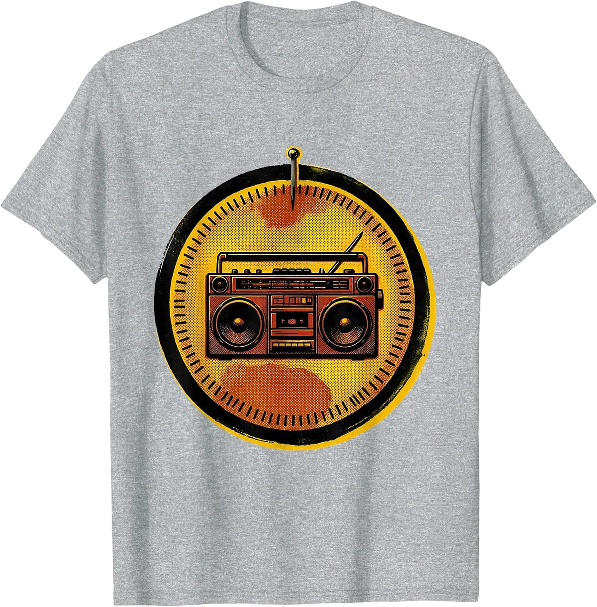Men's Sealed Badge Boombox Retro Old School Hip Hop T-Shirt - Heather Grey