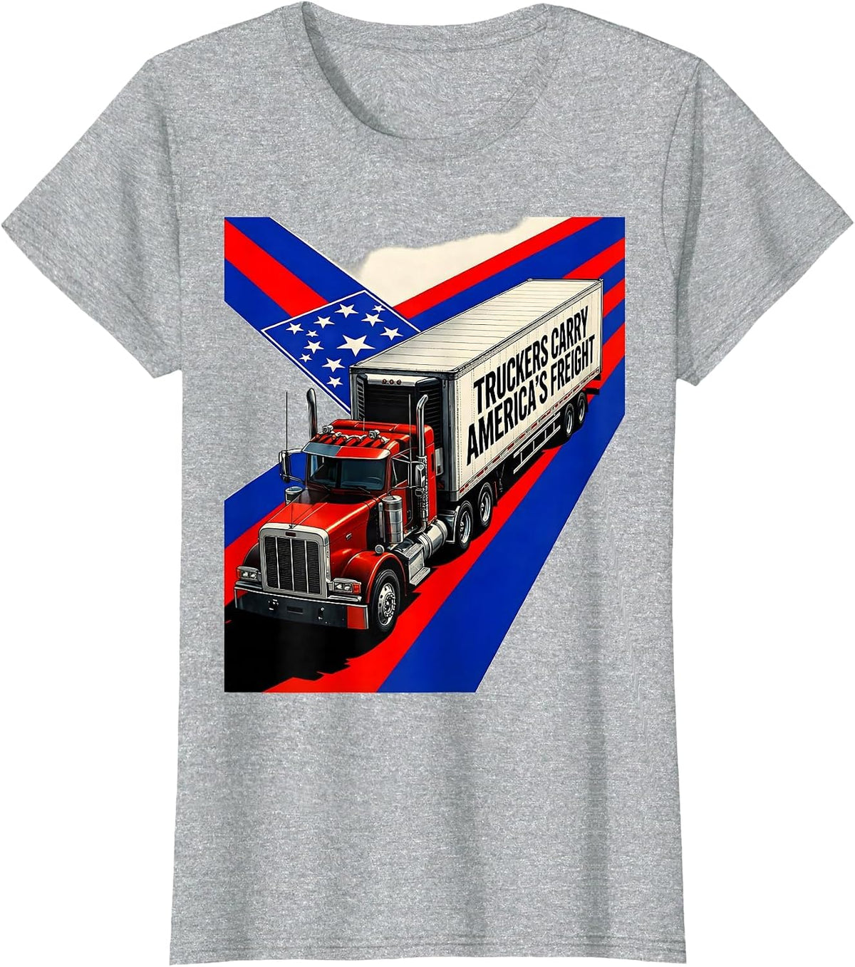 Women's Truckers Carry America's Freight Patriotic Semi-Truck Driver T-Shirt - Heather Grey