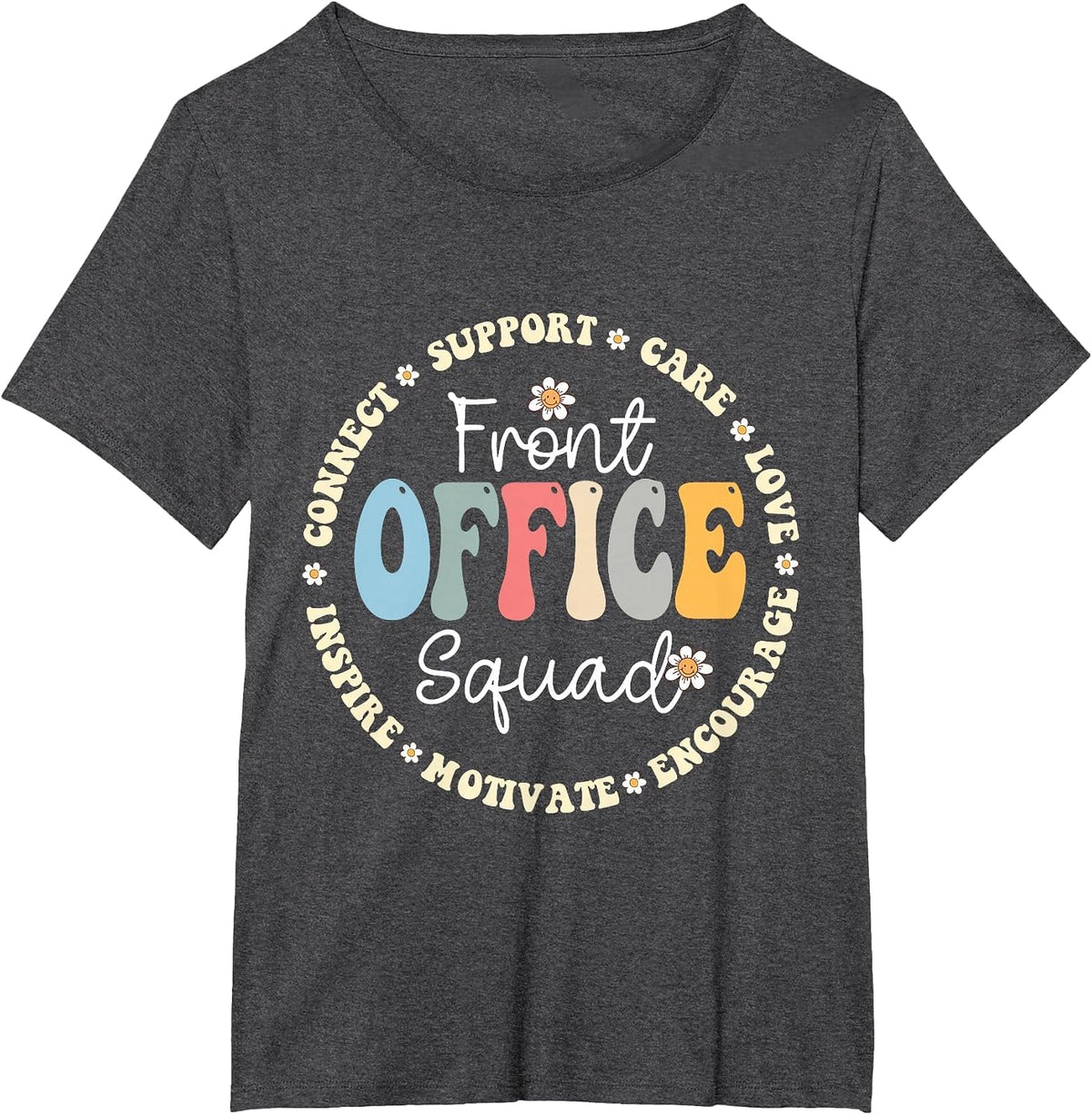 Retro School Secretary Admin Appreciation Front Office Squad Tees T-Shirts - Dark Heather Grey