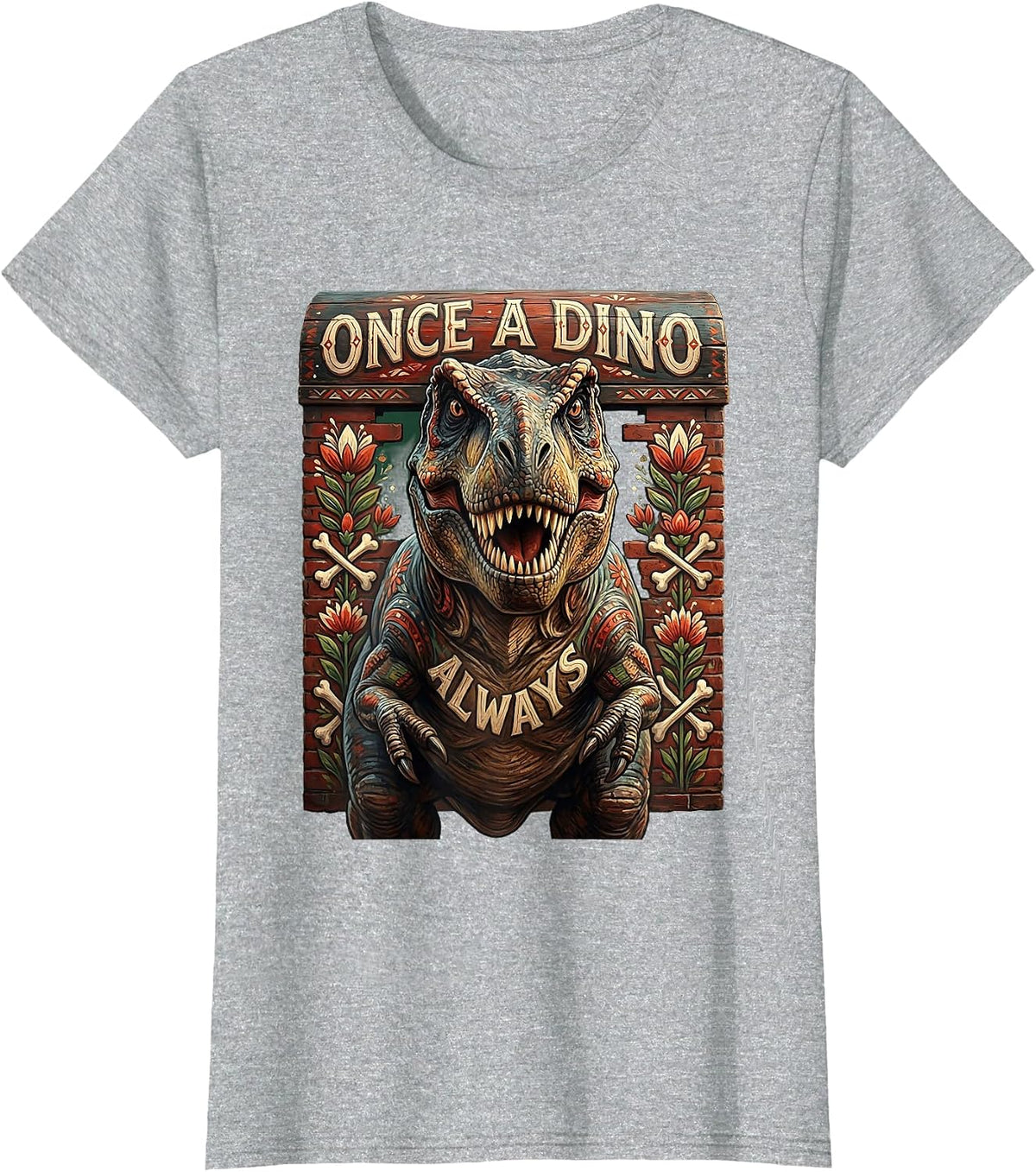 Once a Dino Always Dinosaur Lover Design T-Shirt - Heather Grey