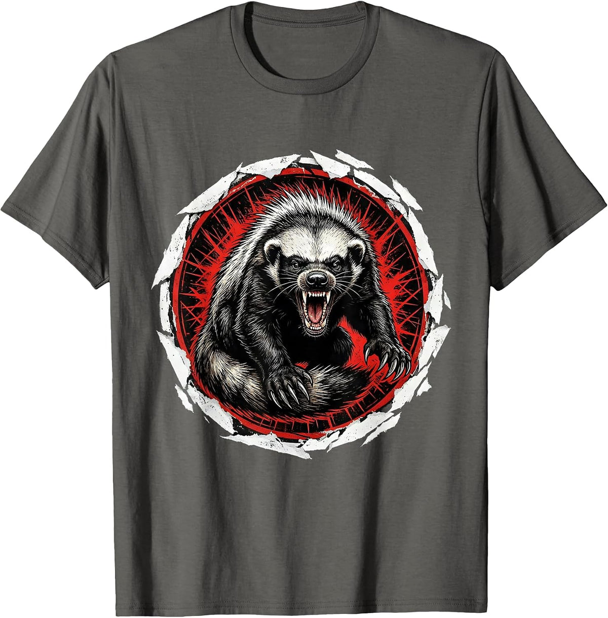 Men's Angry Honey Badger Growling Wildlife Graphic T-Shirt - Asphalt Grey