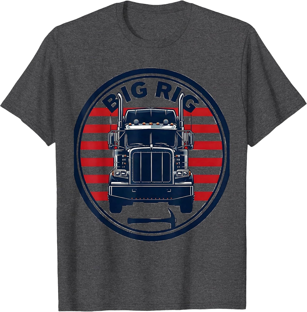 Men's BIG RIG Patriotic Semi Truck Driver American Flag Pride T-Shirt - Dark Heather Grey