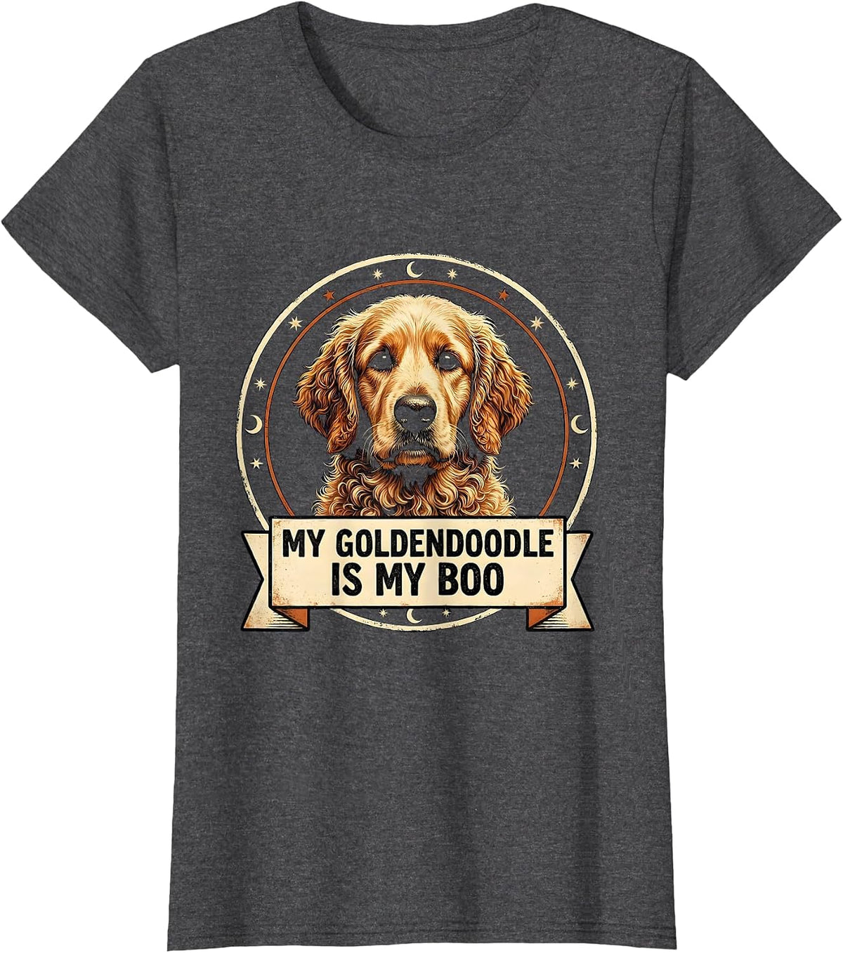 Women's My Goldendoodle Is My Boo Spooky-Cute Halloween Dog Mom T-Shirt - Dark Heather Grey