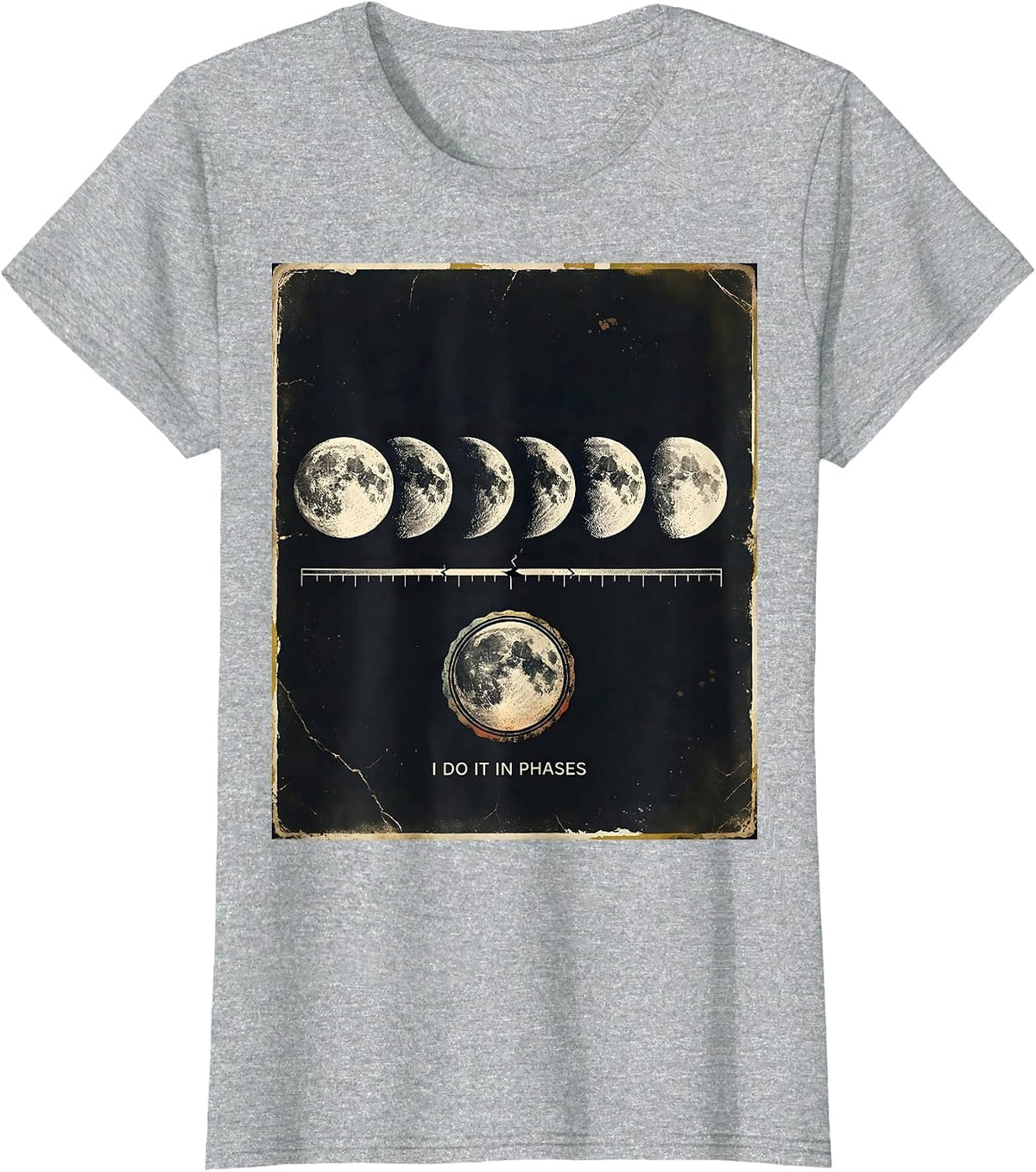 I Do It In Phases Distressed Lunar Phase Astronomy Science T-Shirt - Heather Grey