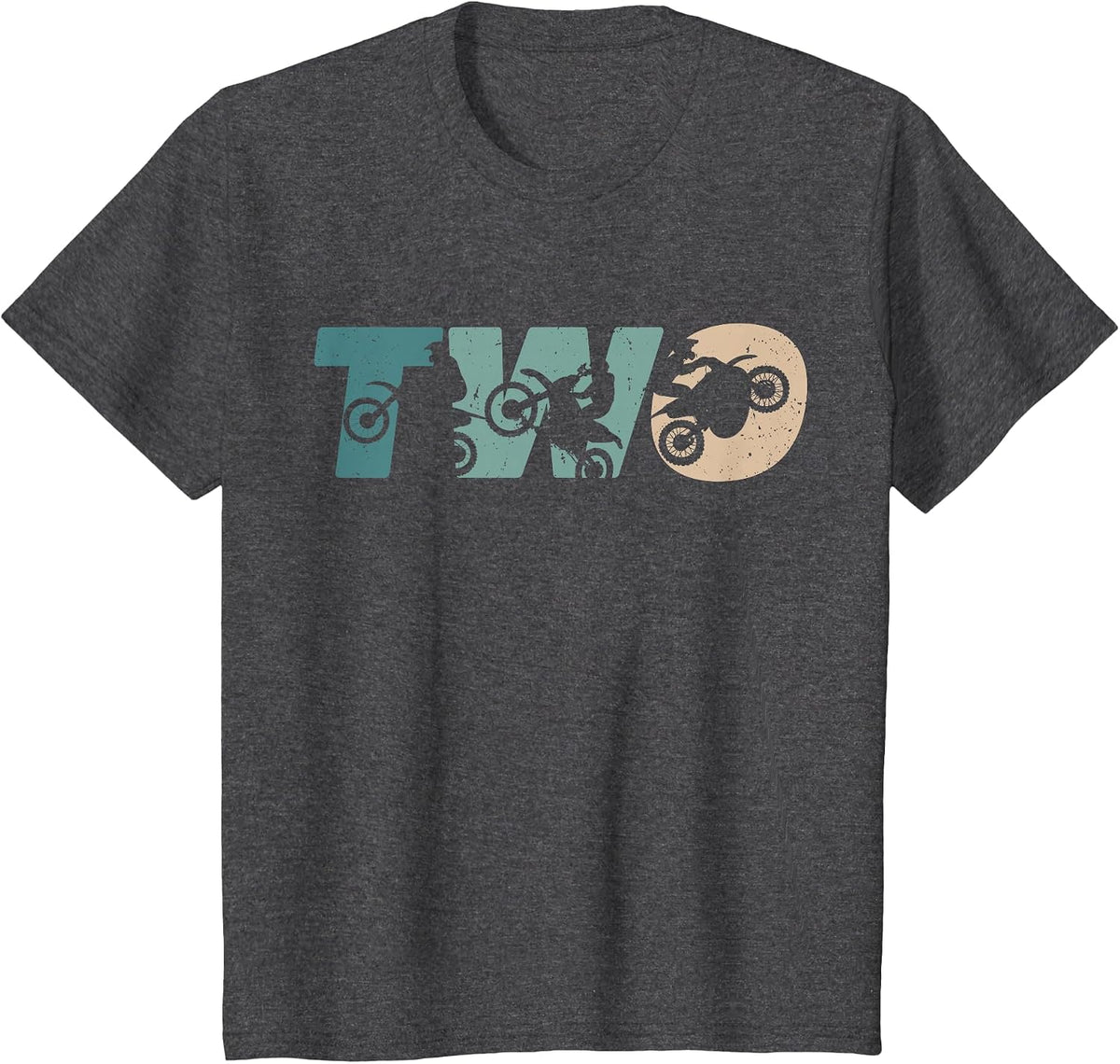 2nd Birthday Retro Motocross Dirt Bike 2 Years Boys Girl T-Shirt - Dark Heather Grey