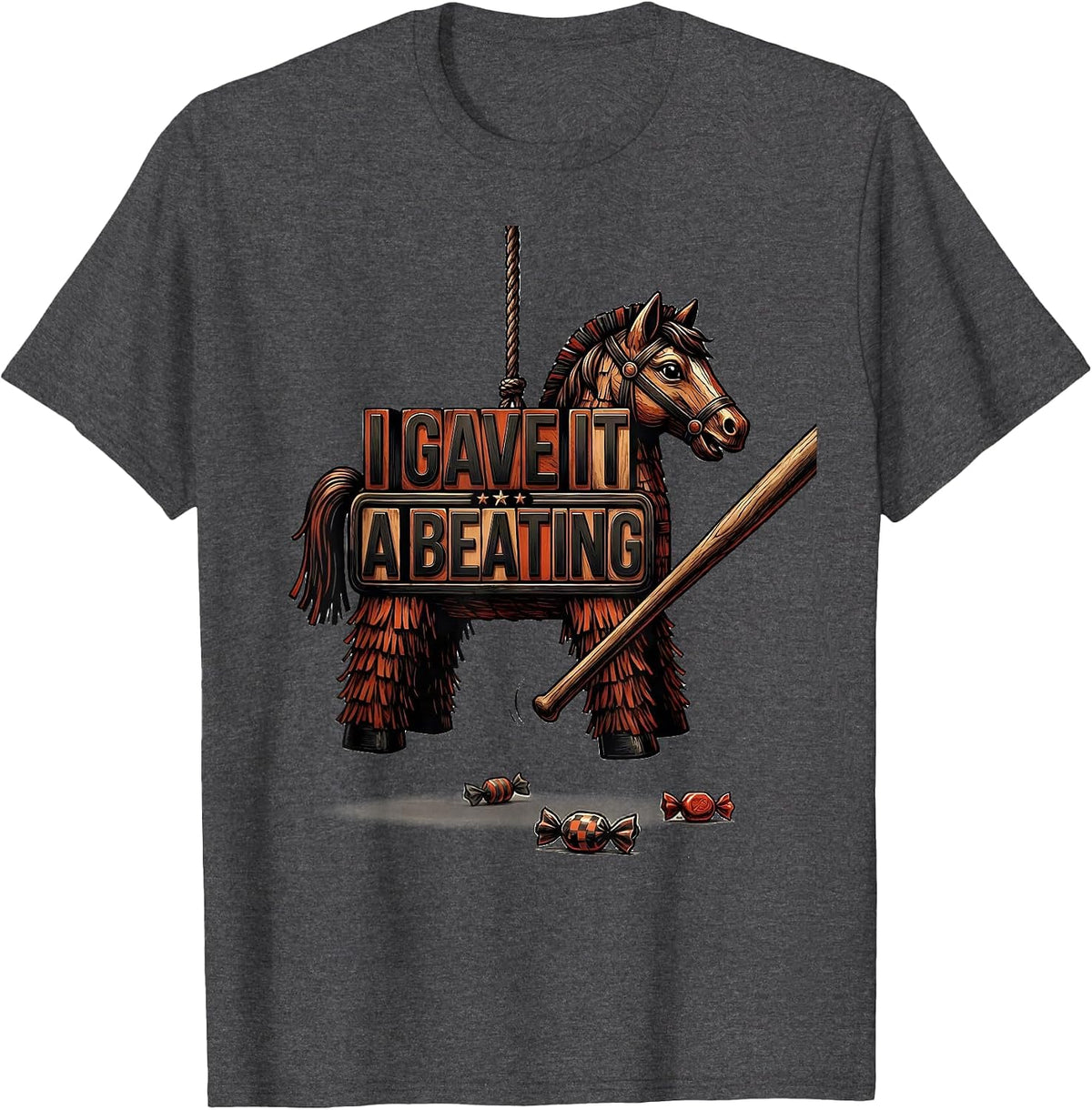 I Gave It A Beating Wood Type Letterpress Cinco De Mayo T-Shirt - Dark Heather Grey