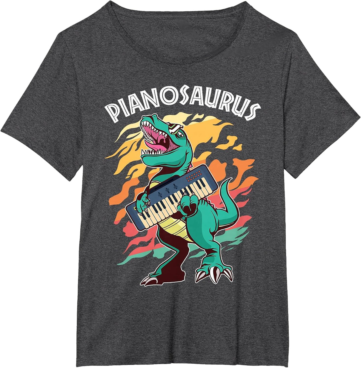 Pianosaurus Kids Pianist Dinosaur Music Piano T-Shirt - Dark Heather Grey