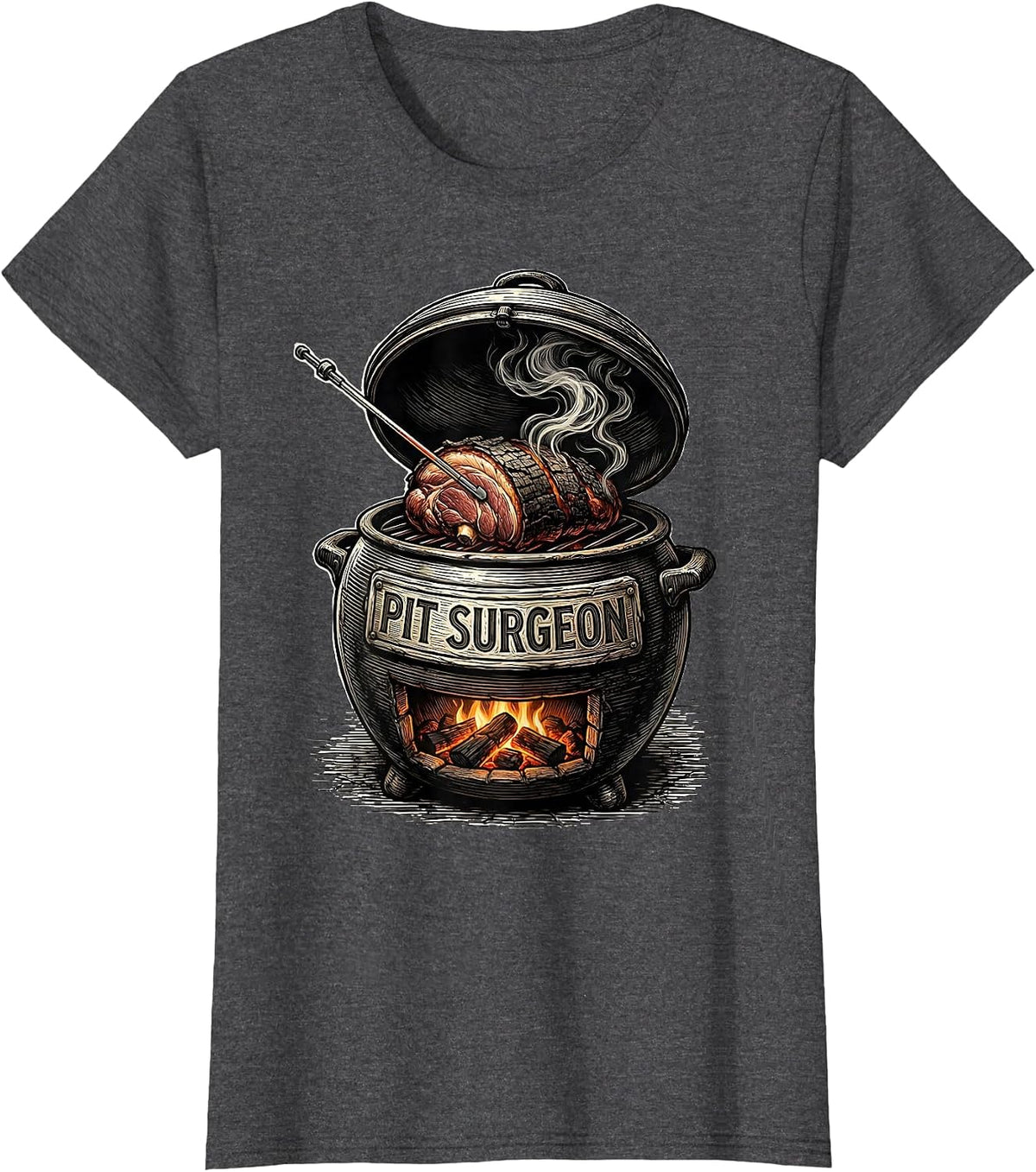 Women's Pit Surgeon Funny BBQ Pitmaster Grilling Dads Gift T-Shirt - Dark Heather Grey
