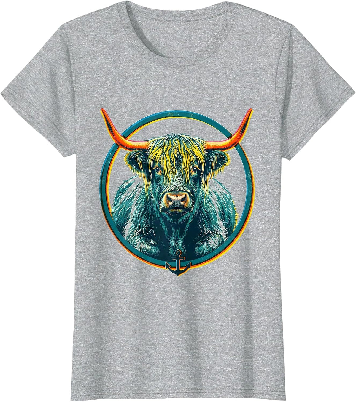 Cute Highland Cow Risograph Scottish Cow Humor T-Shirt - Heather Grey