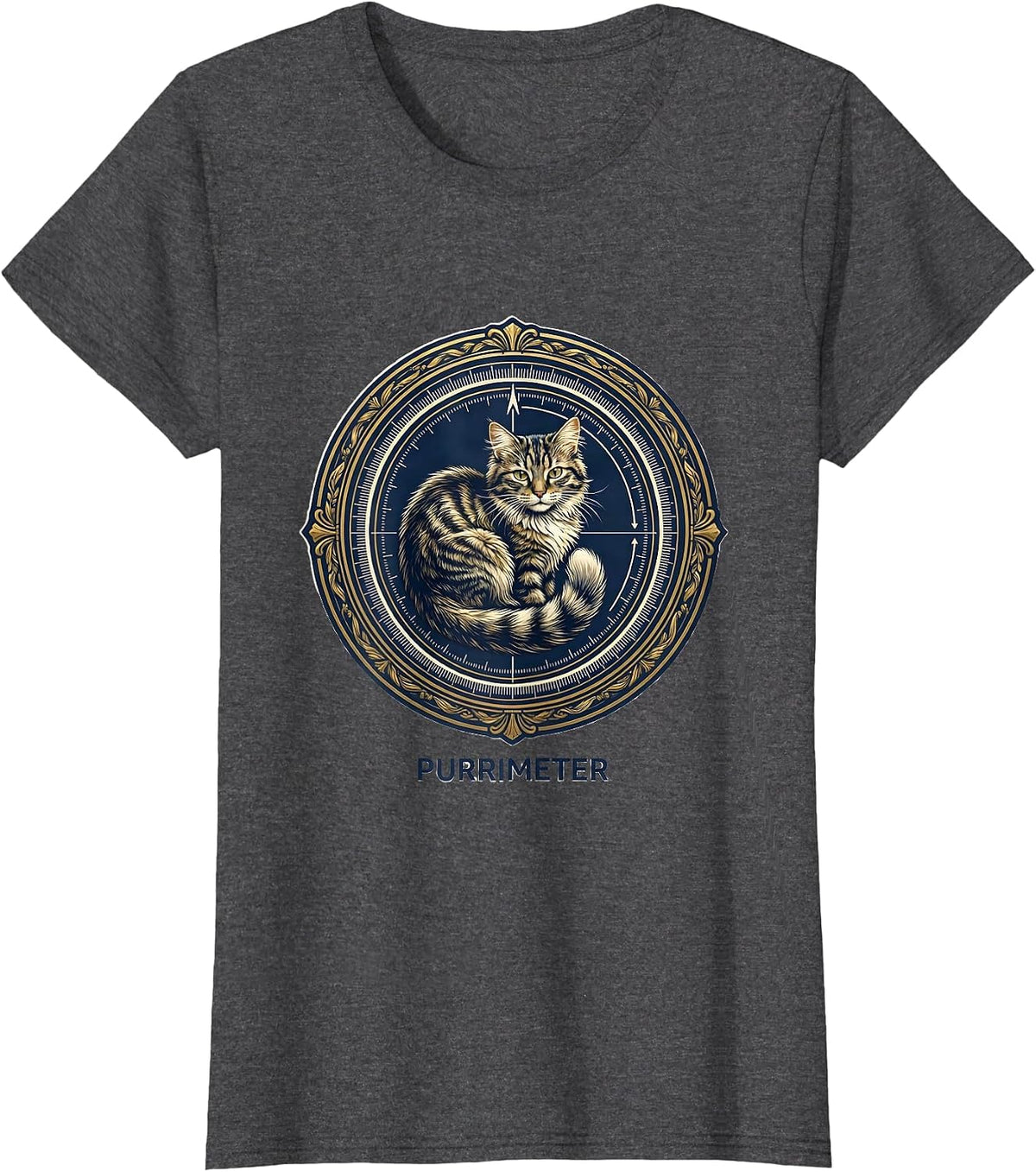 Women's Purrimeter Funny Cat Science Pun Math Teacher Student T-Shirt - Dark Heather Grey