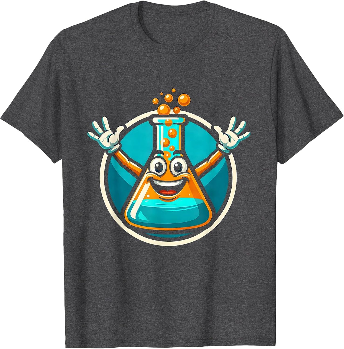Men's Chemistry Flask Bubbling Colorful Liquid Science Art T-Shirt - Dark Heather Grey