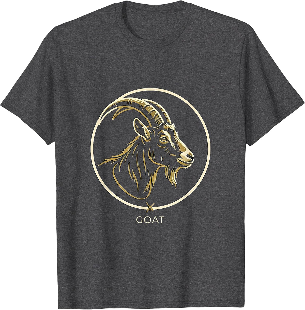 Goat Minimalist Badge Patch Line Art Icon Outline Gift T-Shirt - Dark Heather Grey