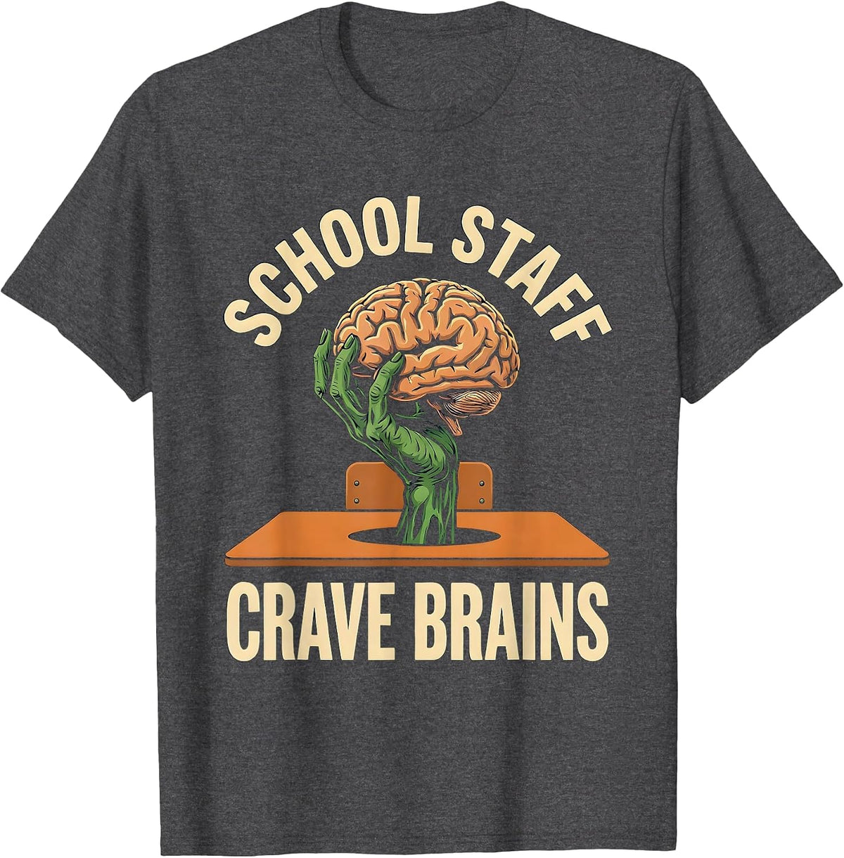 Men's School Staff Crave Brains Funny Teacher Halloween Zombie T-Shirt - Dark Heather Grey