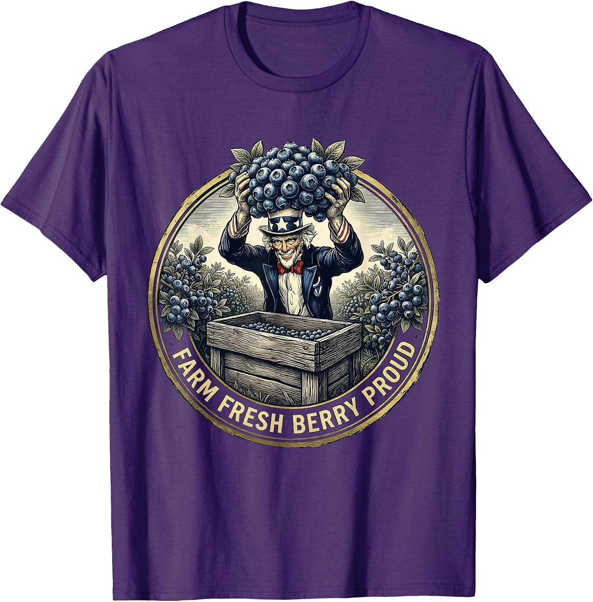 Men's Farm Fresh Berry Proud Red White and Blueberries T-Shirt - Purple