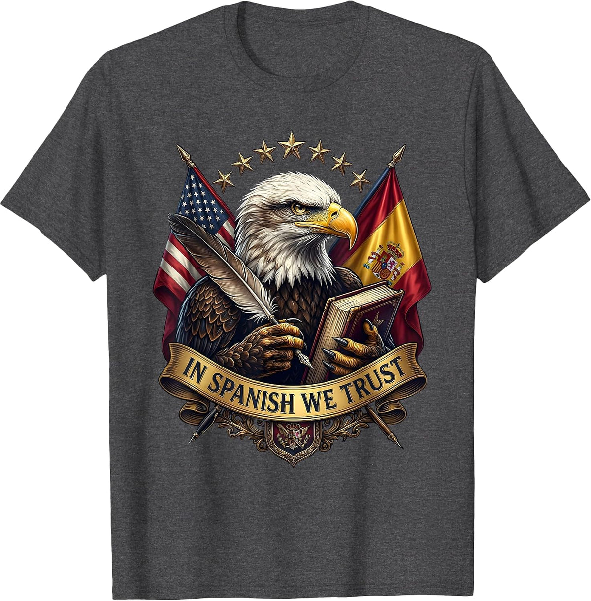 In Spanish We Trust Spanish Teacher Design T-Shirt - Dark Heather Grey