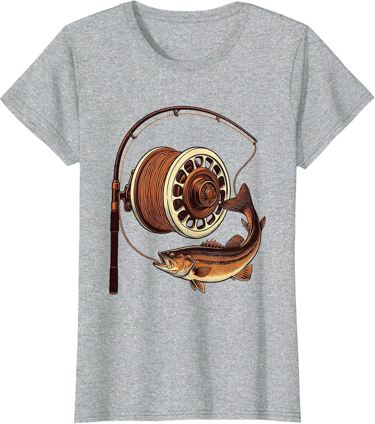 Women's Spinning Reel and Bass Fisherman Humor T-Shirt - Heather Grey