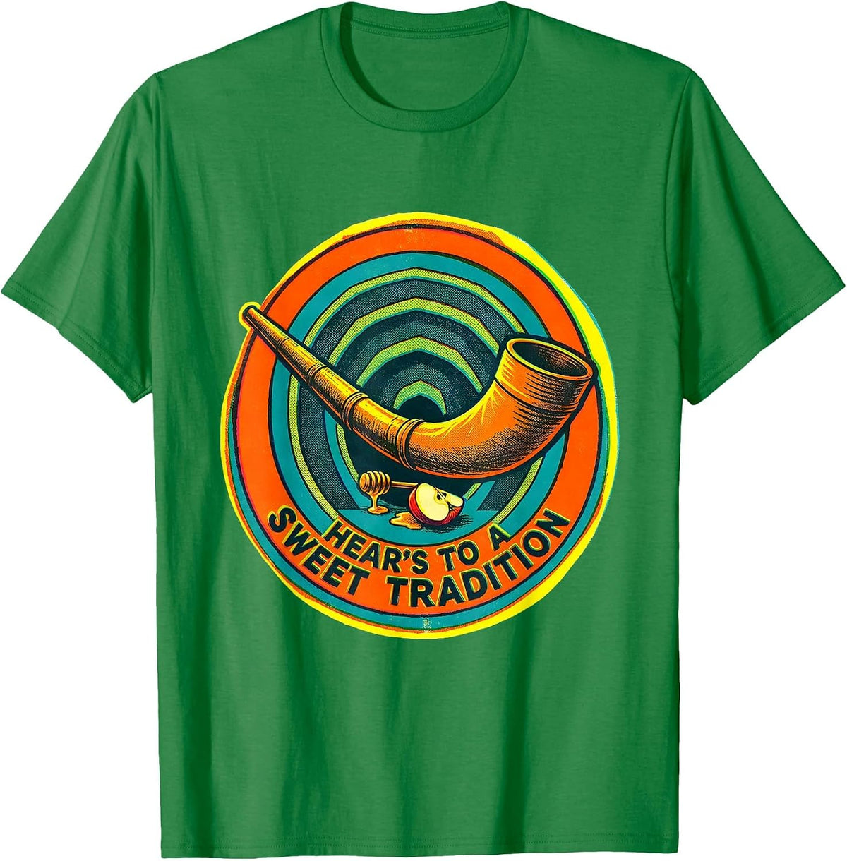 Men's Hear's To A Sweet Tradition Risograph Rosh Hashanah Jewish T-Shirt - Kelly Green
