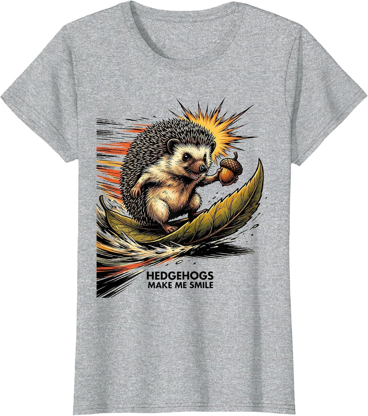 Women's Hedgehogs Make Me Smile Cute Hedgehog Animal Lover Comic T-Shirt - Heather Grey