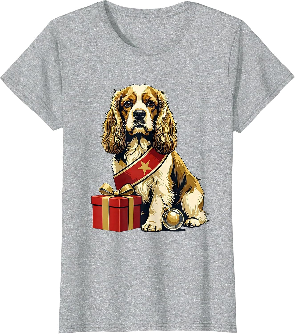 Cocker Spaniel Portrait Christmas Dog Breed Humor T-Shirt - Heather Grey
