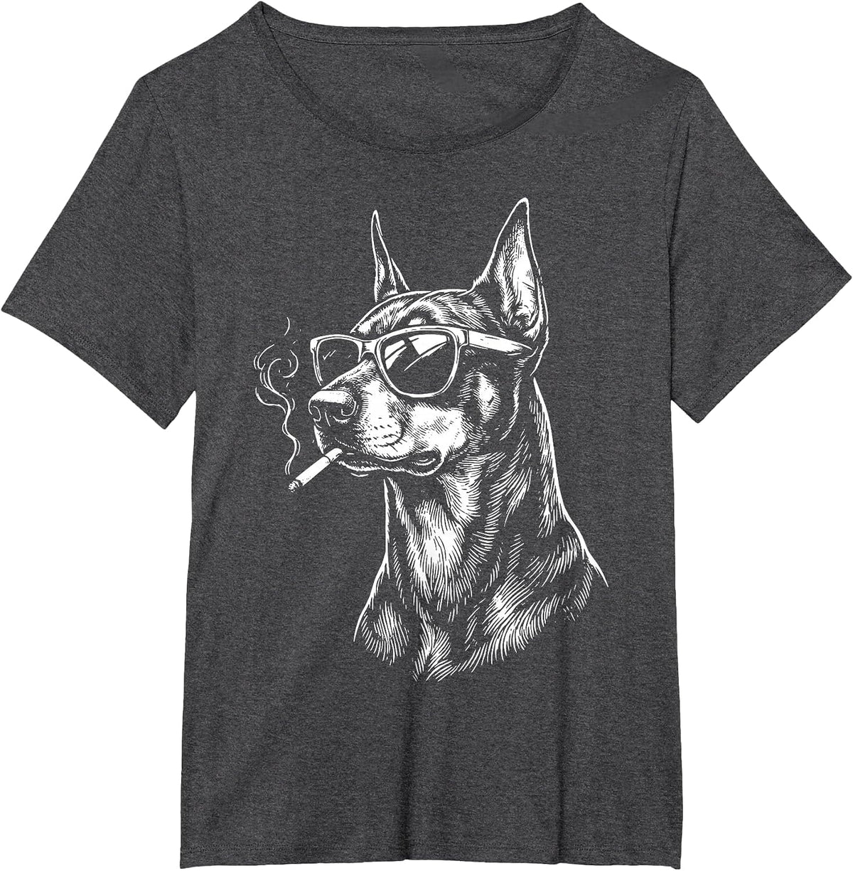 Doberman Smoking Cigarette T-Shirt - Dark Heather Grey