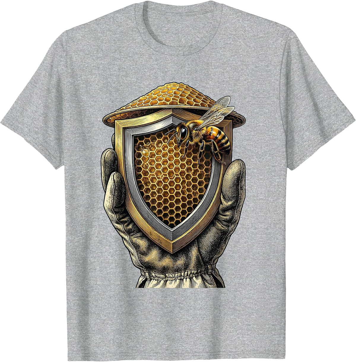 Men's Sealed Shield Beekeeper Honey Frame Emblem T-Shirt - Heather Grey