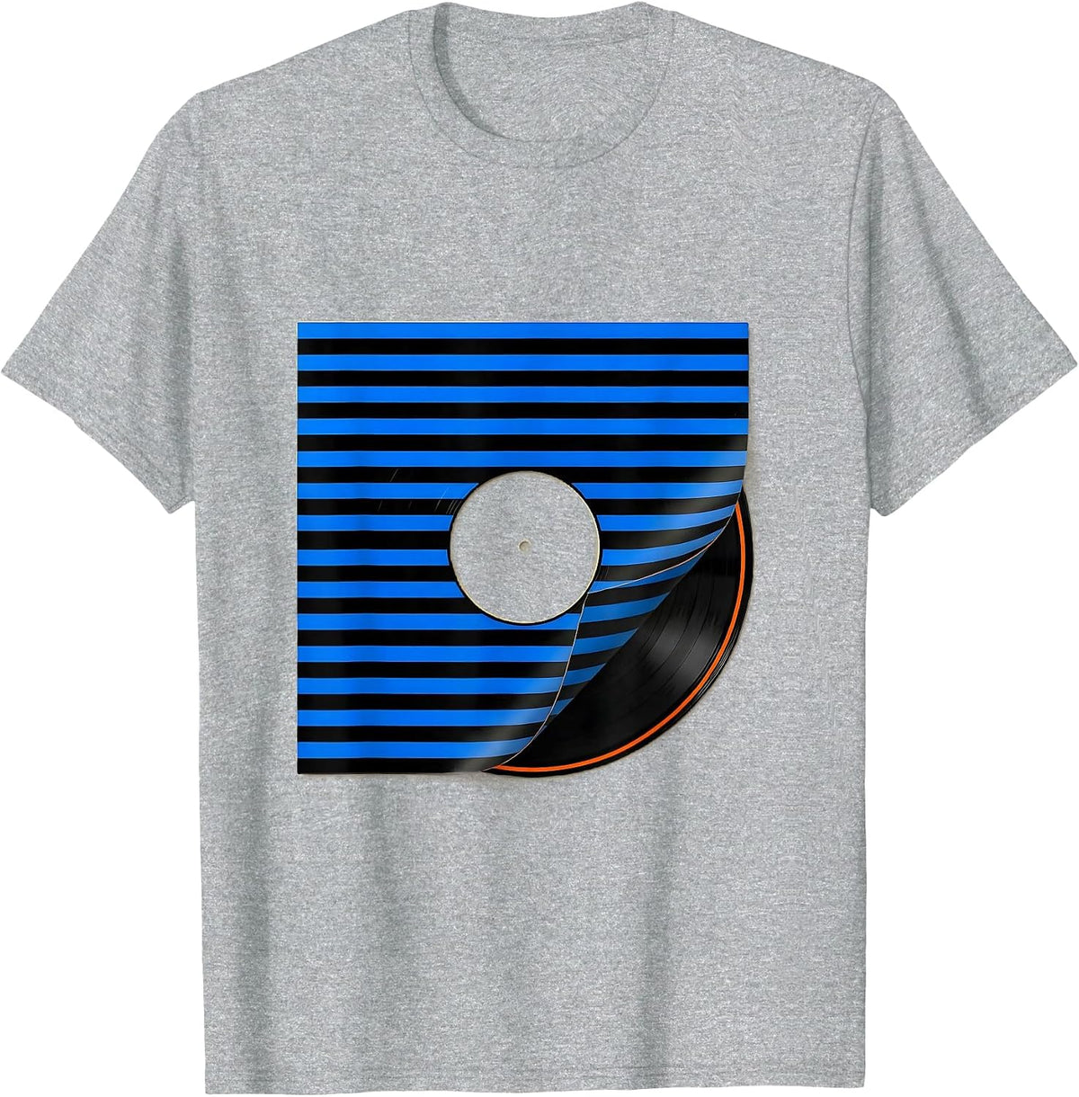 Men's Disrupted Stripe Record Sleeve Hip Hop 80s 90s Nostalgia T-Shirt - Heather Grey