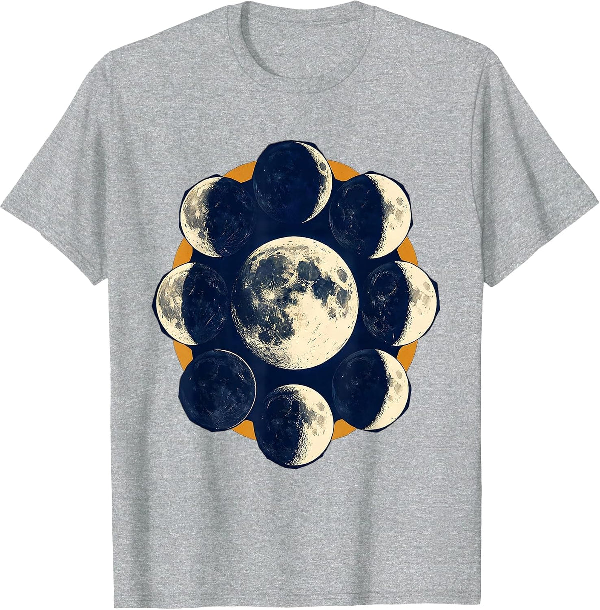 Men's Lunar Phase Cycle Astronomy Linocut Science Lover T-Shirt - Heather Grey
