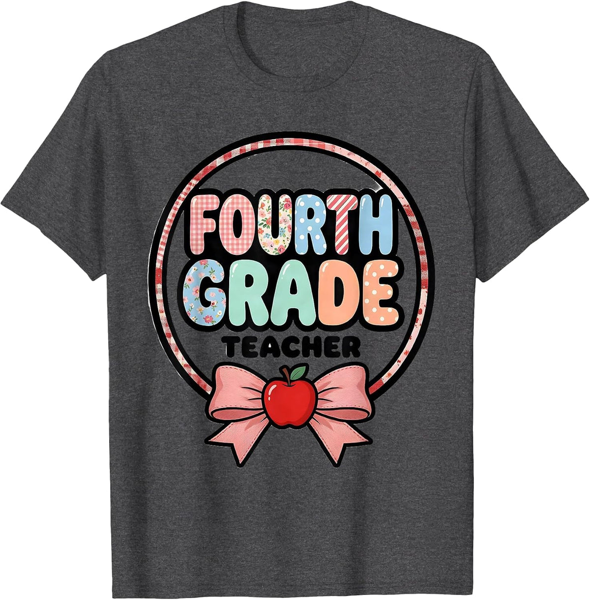 Men's Fourth Grade Teacher Coquette Bow Back To School Preppy T-Shirt - Dark Heather Grey