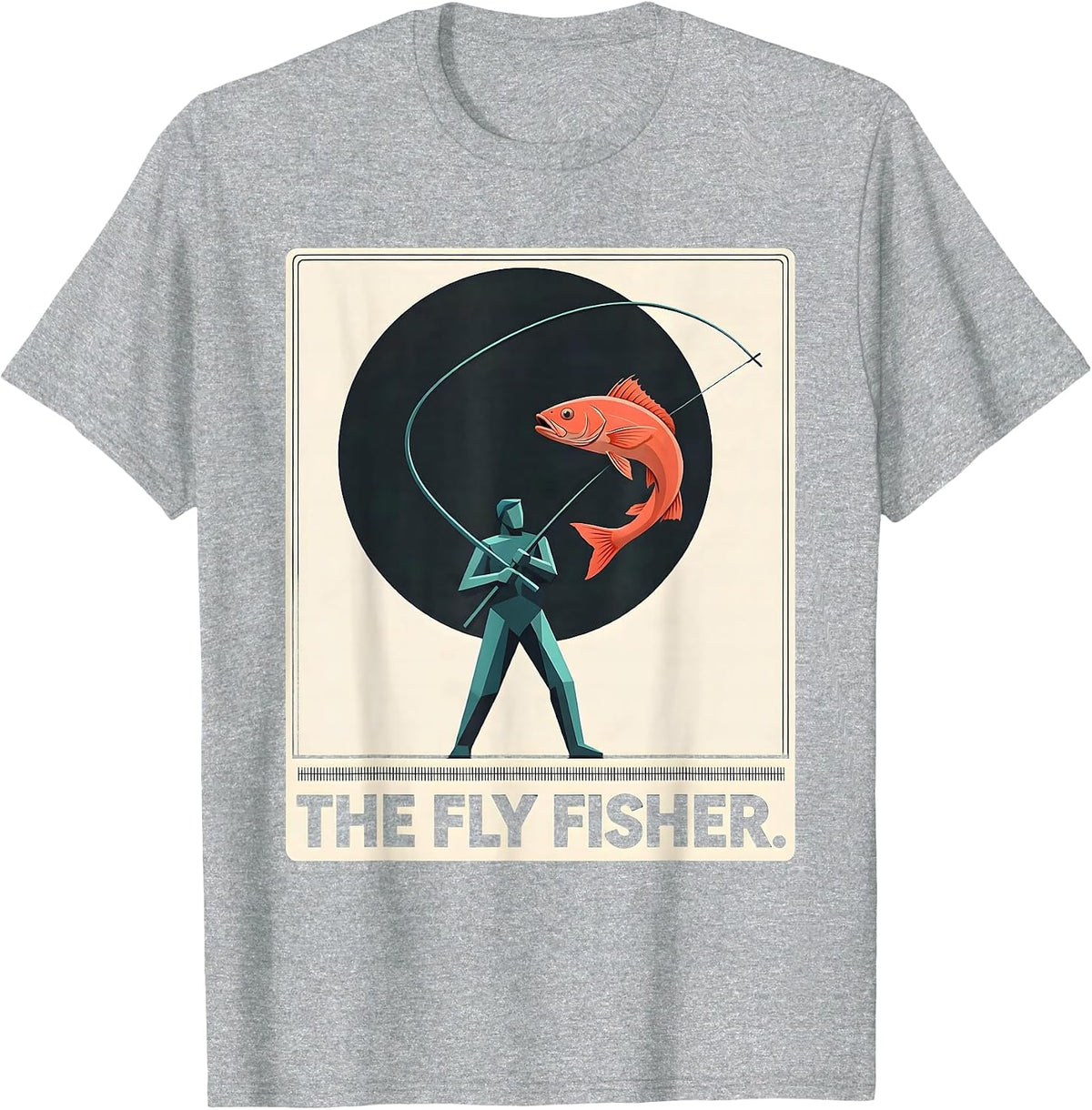 Men's The Fly Fisher Midcentury Modern Tarot Card Fly Fishing T-Shirt - Heather Grey