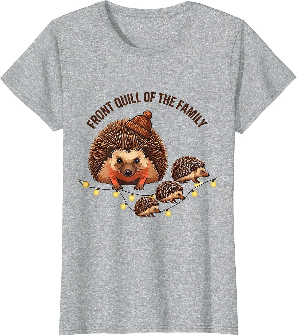 Women's Front Quill Of The Family Cute Hedgehog Christmas Humor Gift T-Shirt - Heather Grey