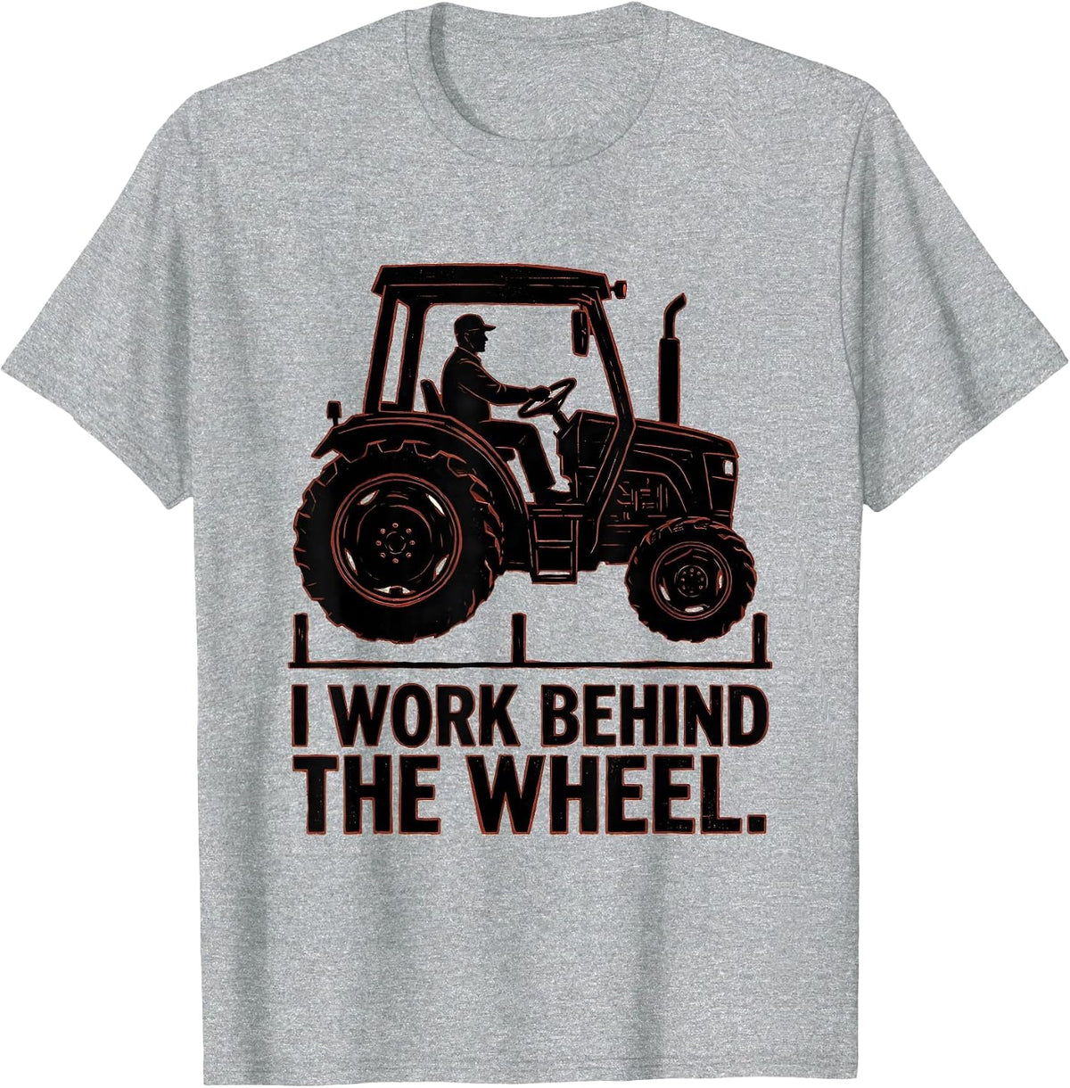 Men's I Work Behind The Wheel Funny Truck Driver Linocut T-Shirt - Heather Grey