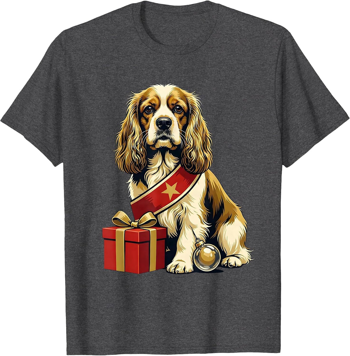 Cocker Spaniel Portrait Christmas Dog Breed Humor T-Shirt - Dark Heather Grey