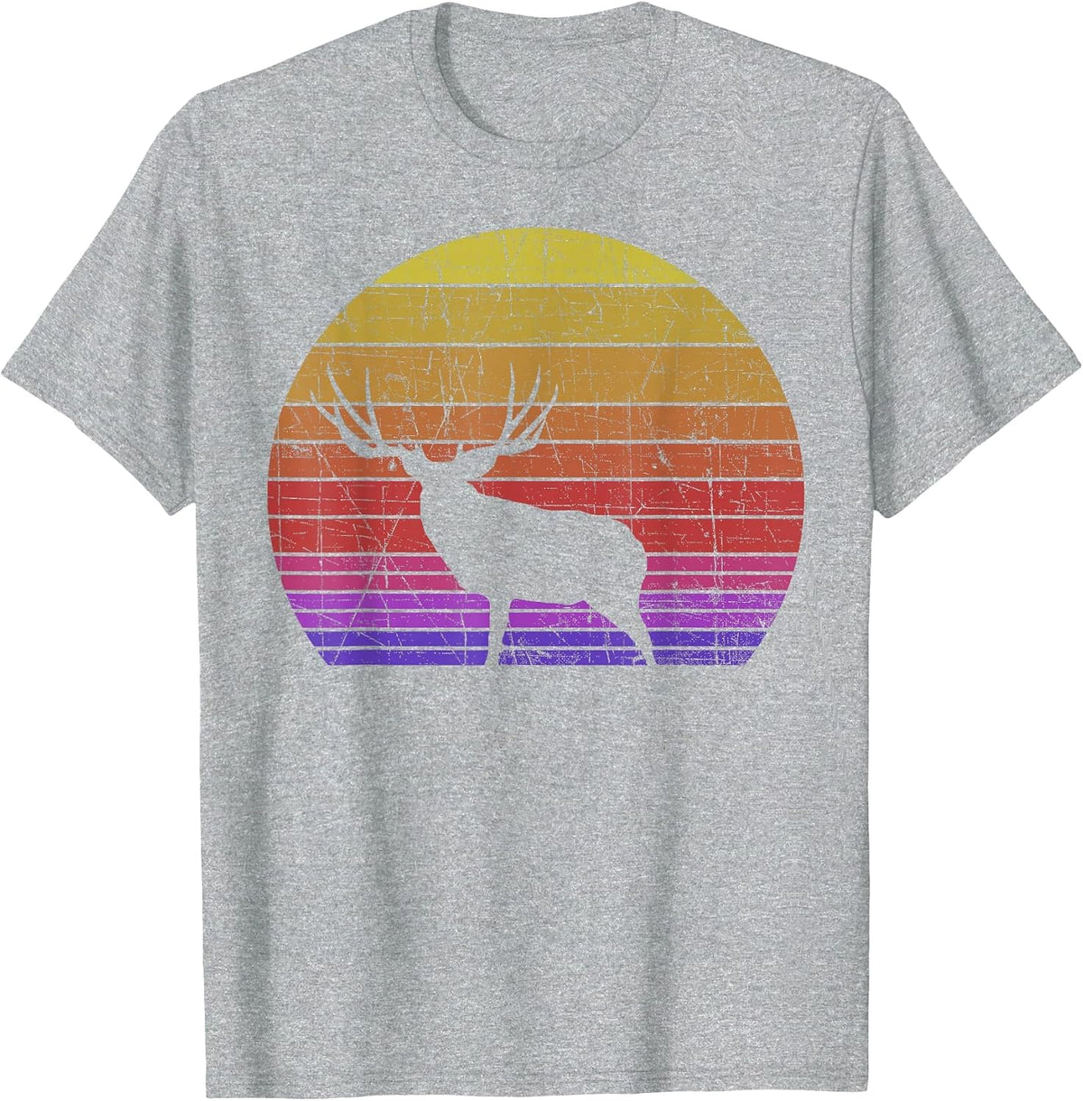 Mule Deer Hunting - Retro Sunset Hunter Outdoorsmen T-Shirt - Heather Grey