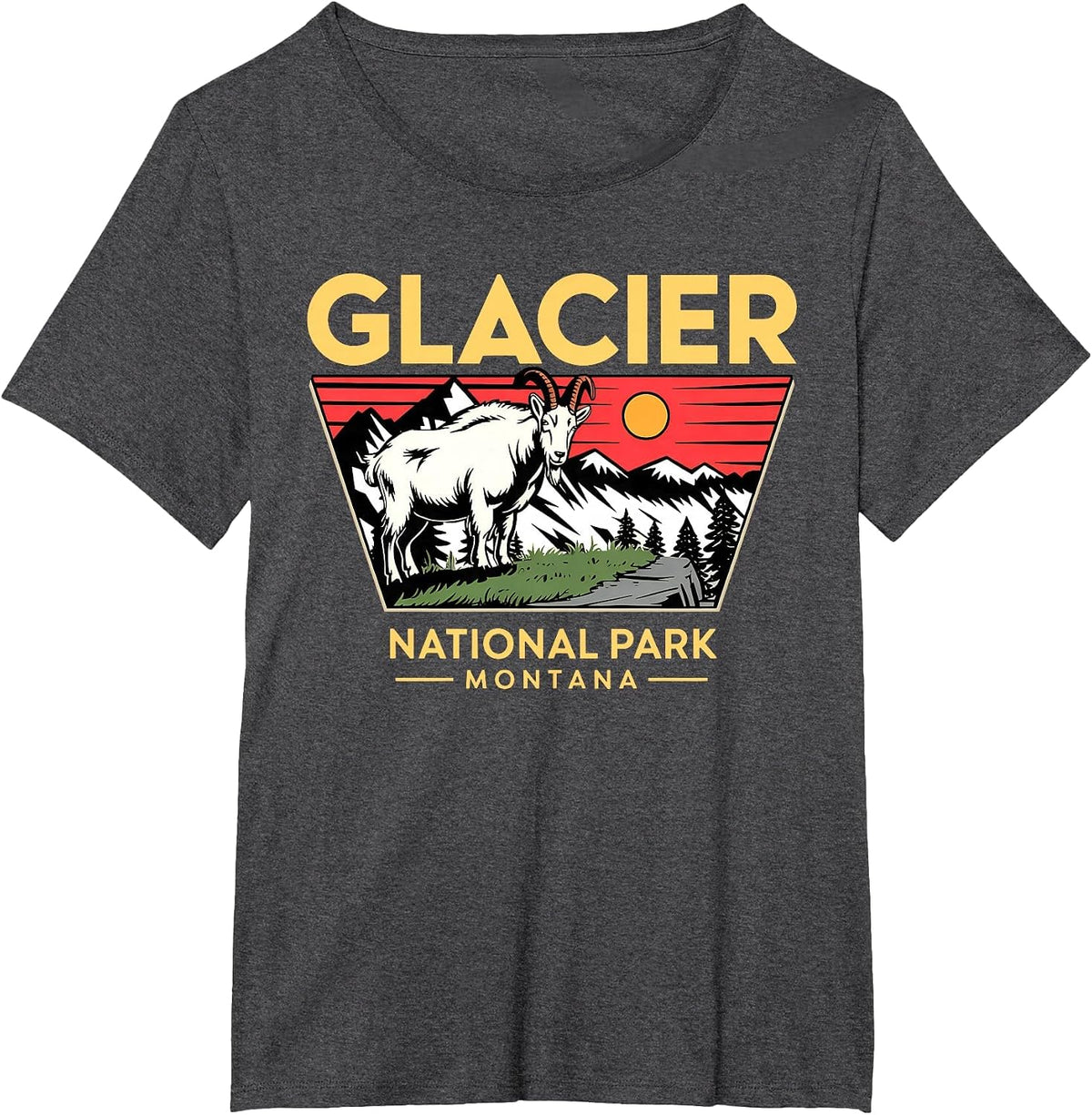 Glacier National Park Mountain Goat for Nature Lovers T-Shirt - Dark Heather Grey