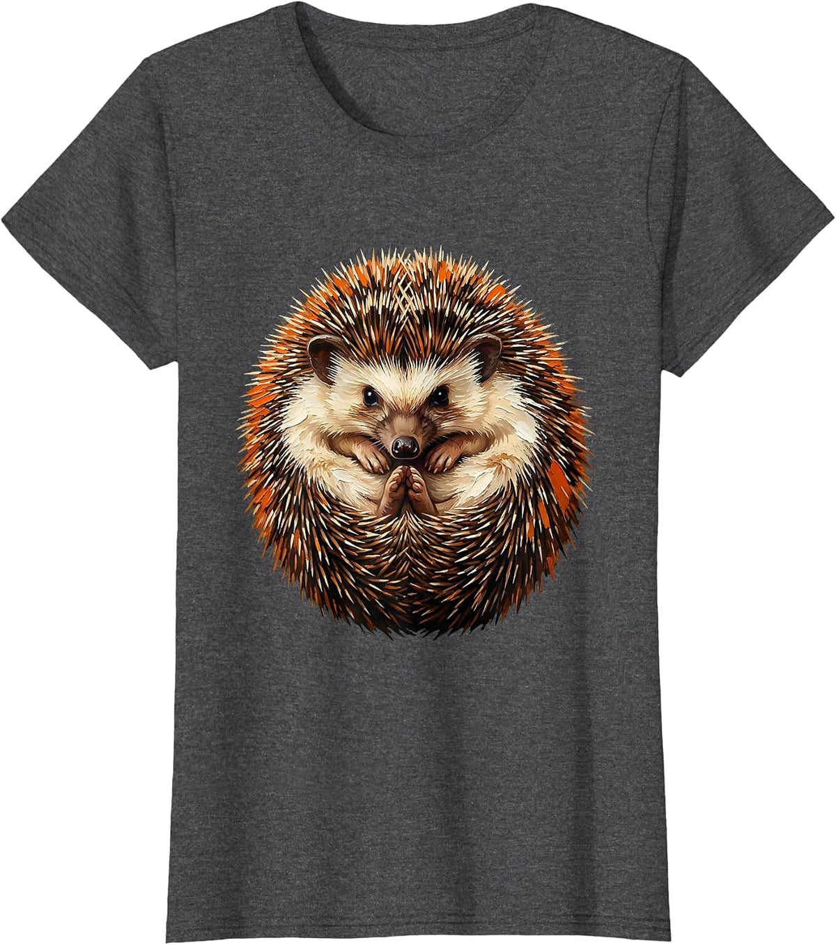Women's Curled Hedgehog Cute Animal Lover Novelty Humor T-Shirt - Dark Heather Grey