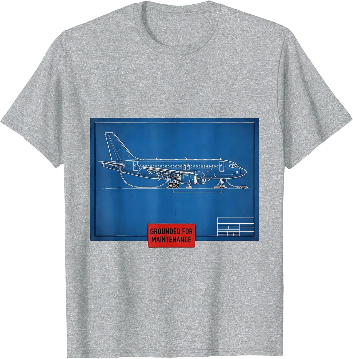Men's Grounded For Maintenance Technical Blueprint Aviation Geek T-Shirt - Heather Grey