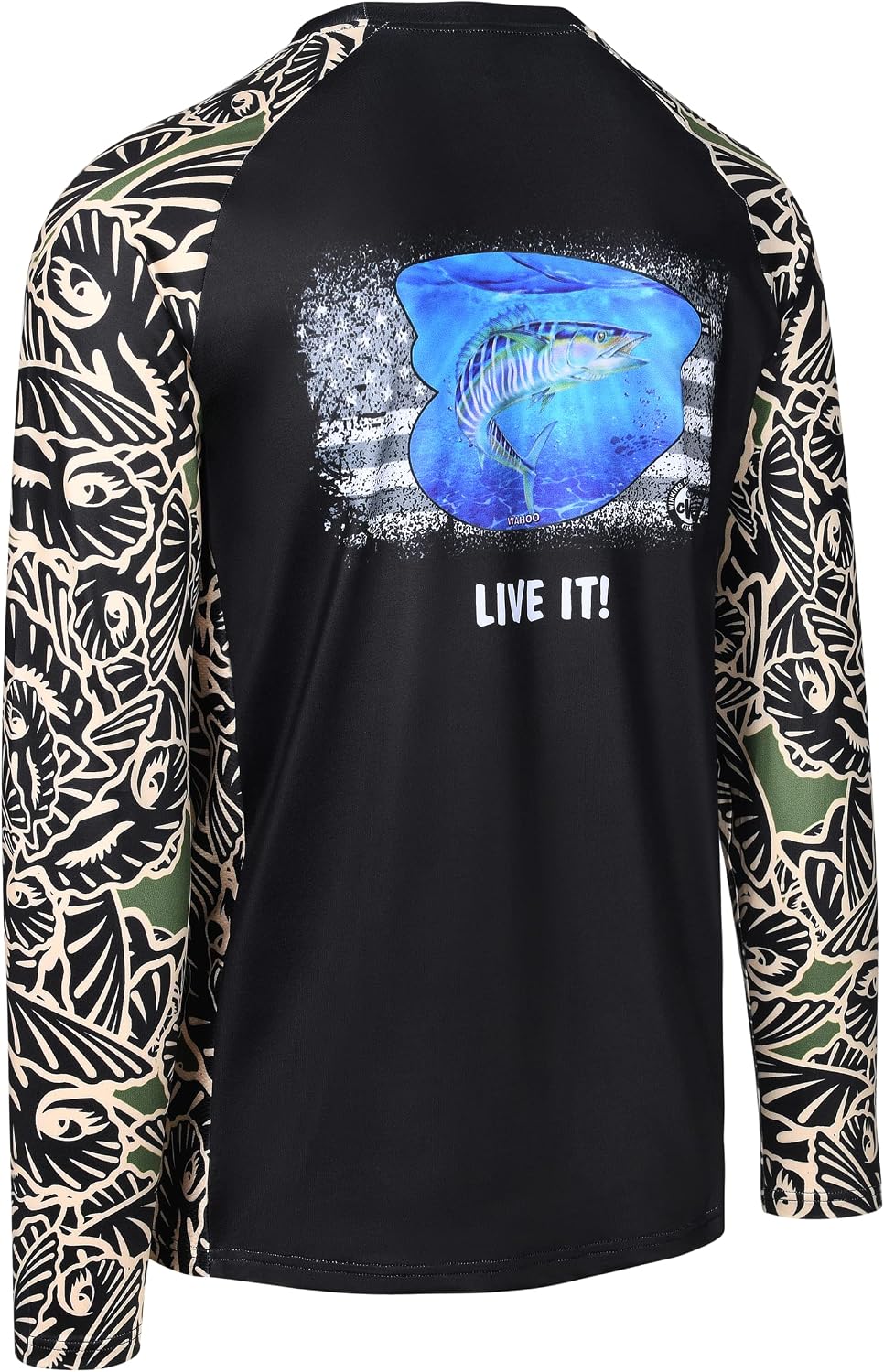 Men's Long Sleeve Fishing Shirt - Clamoflage Camo, UPF 50 Sunproof, Moisture-wicking, Black - Black