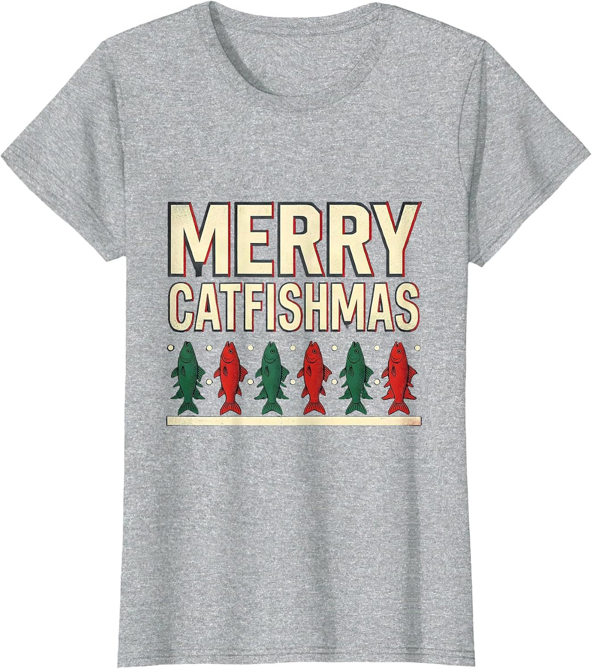 Women's Merry Catfishmas Funny Fishing Christmas Ugly Sweater Gift T-Shirt - Heather Grey