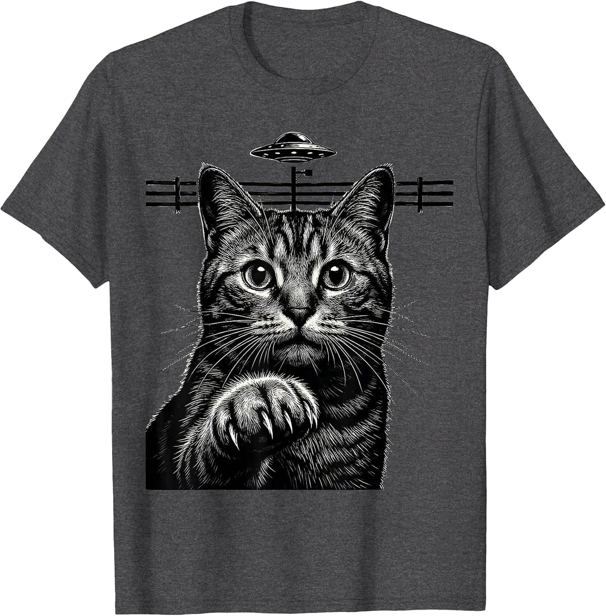 Men's Bengal Cat UFO Alien Selfie Funny Cat Gifts T-Shirt - Dark Heather Grey