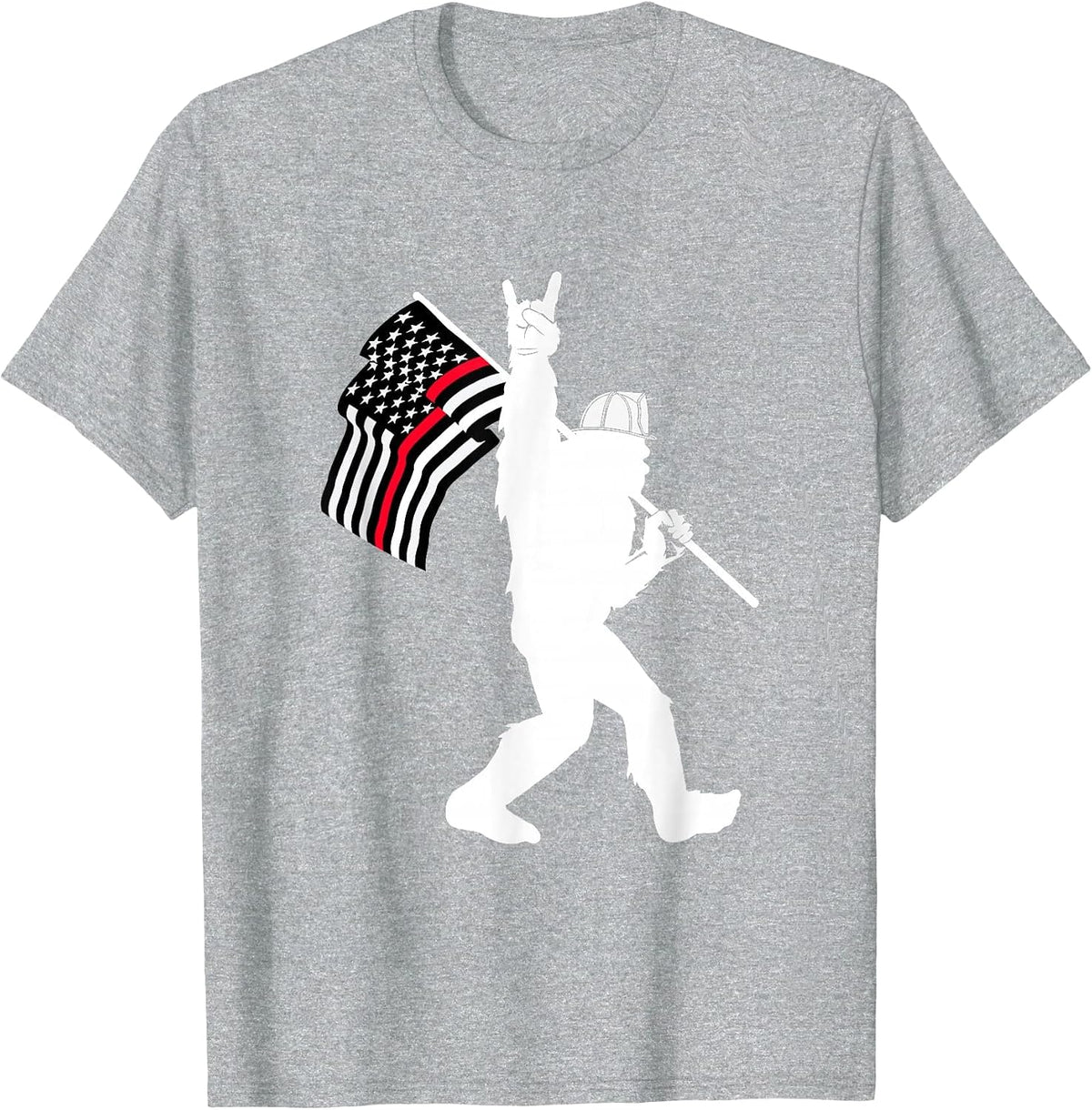 Bigfoot Firefighter Thin Red Line Flag for Dad and Mom T-Shirt - Heather Grey