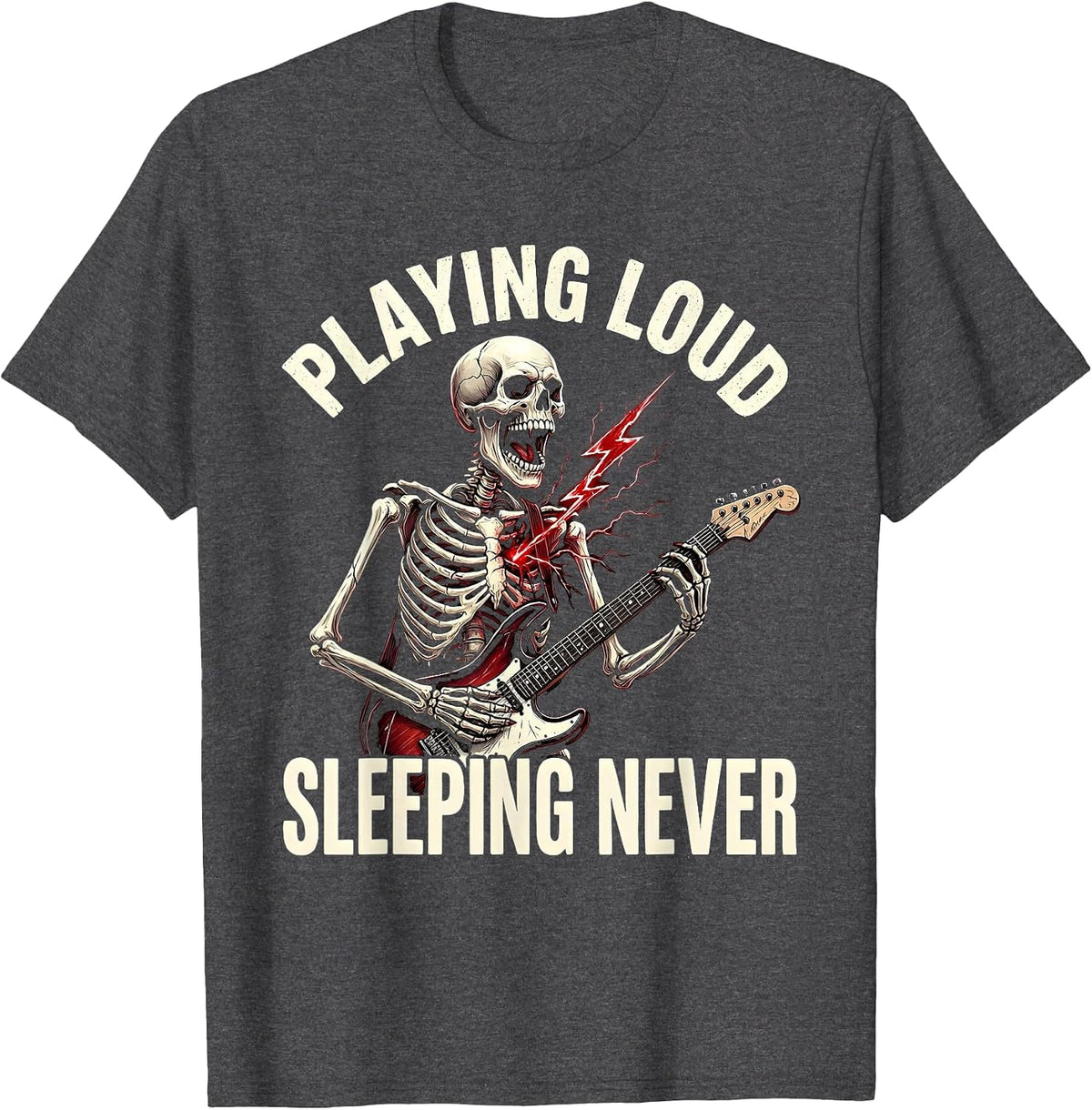 Playing Loud Sleeping Never Punk Band Design T-Shirt - Dark Heather Grey