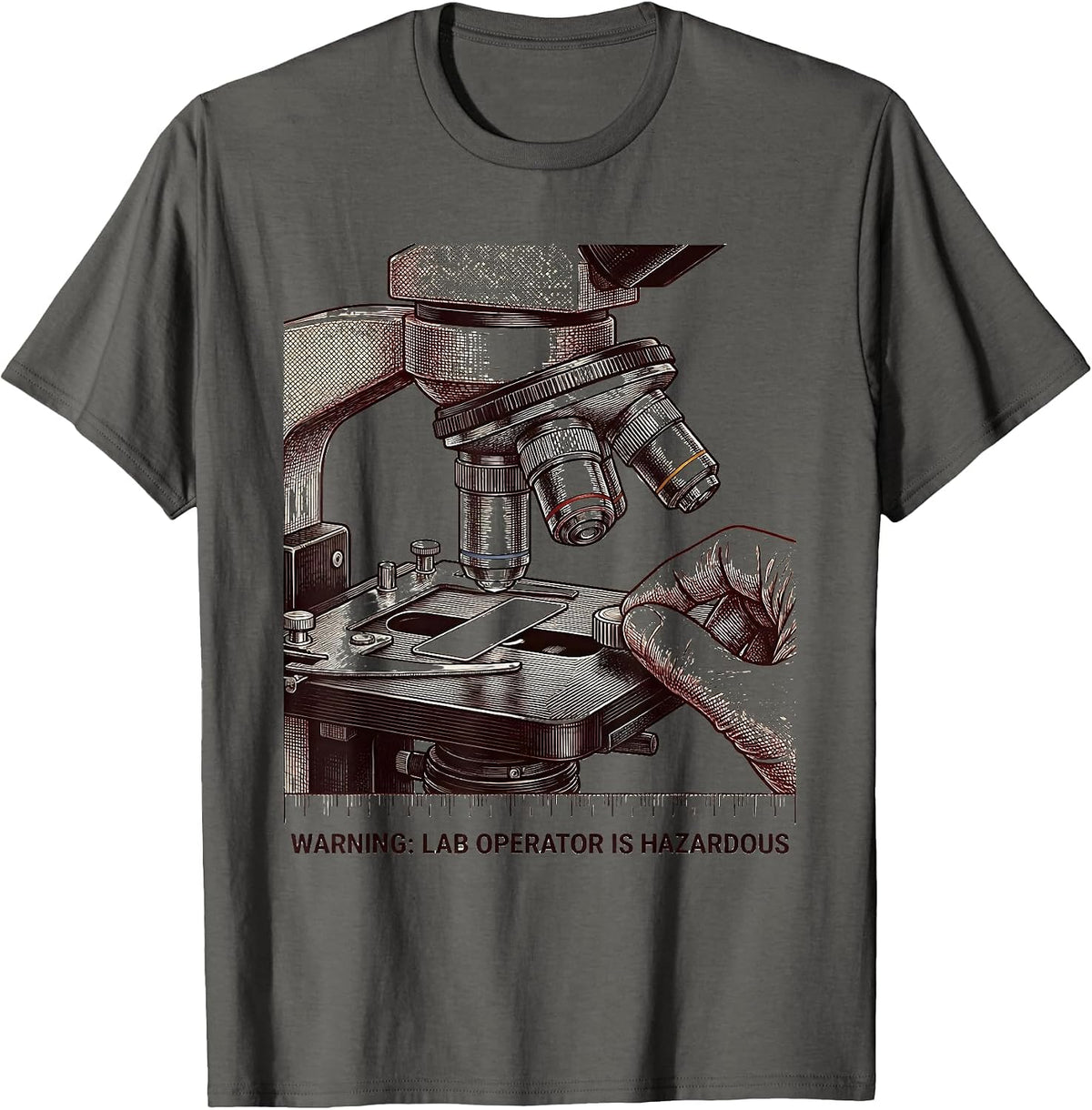 Men's WARNING: LAB OPERATOR IS HAZARDOUS Funny Science Teacher Lab T-Shirt - Asphalt Grey
