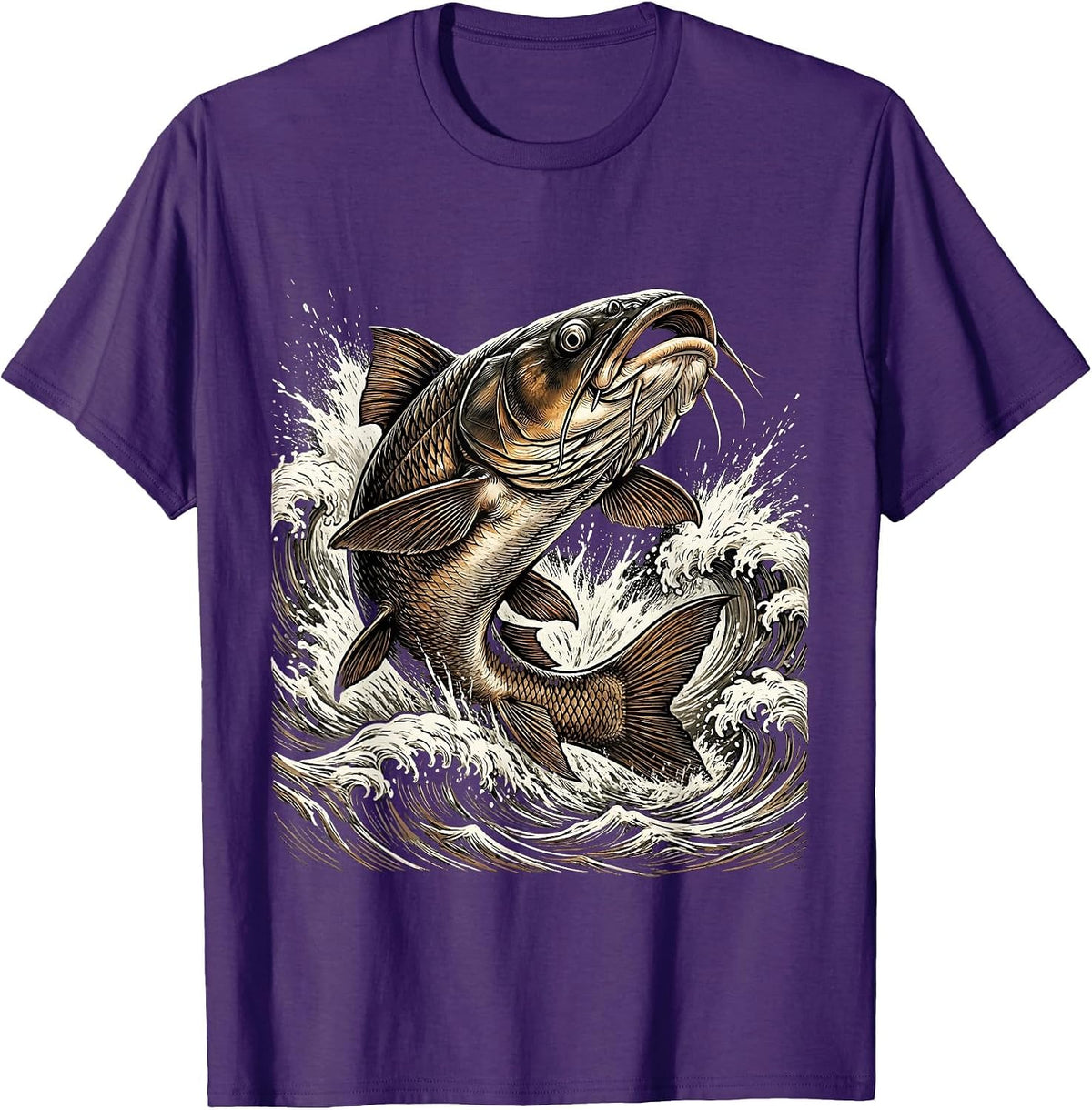 Tennessee River Catfish Leaping Rapids Illustration T-Shirt - Purple