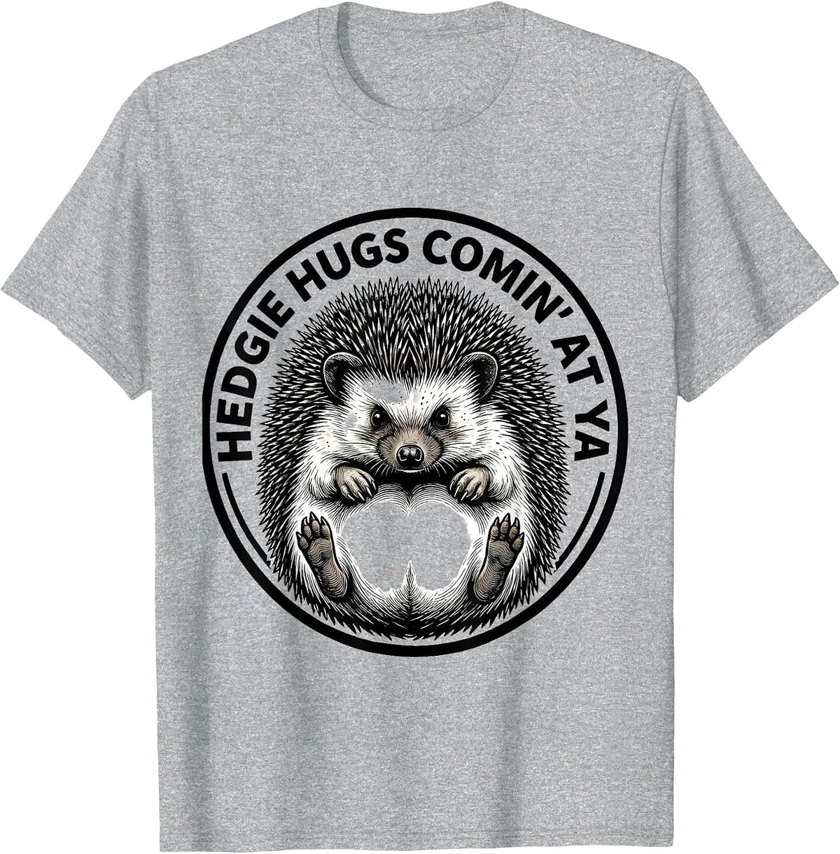 Men's Hedgie Hugs Comin At Ya Funny Hedgehog Lover Cute Animal T-Shirt - Heather Grey